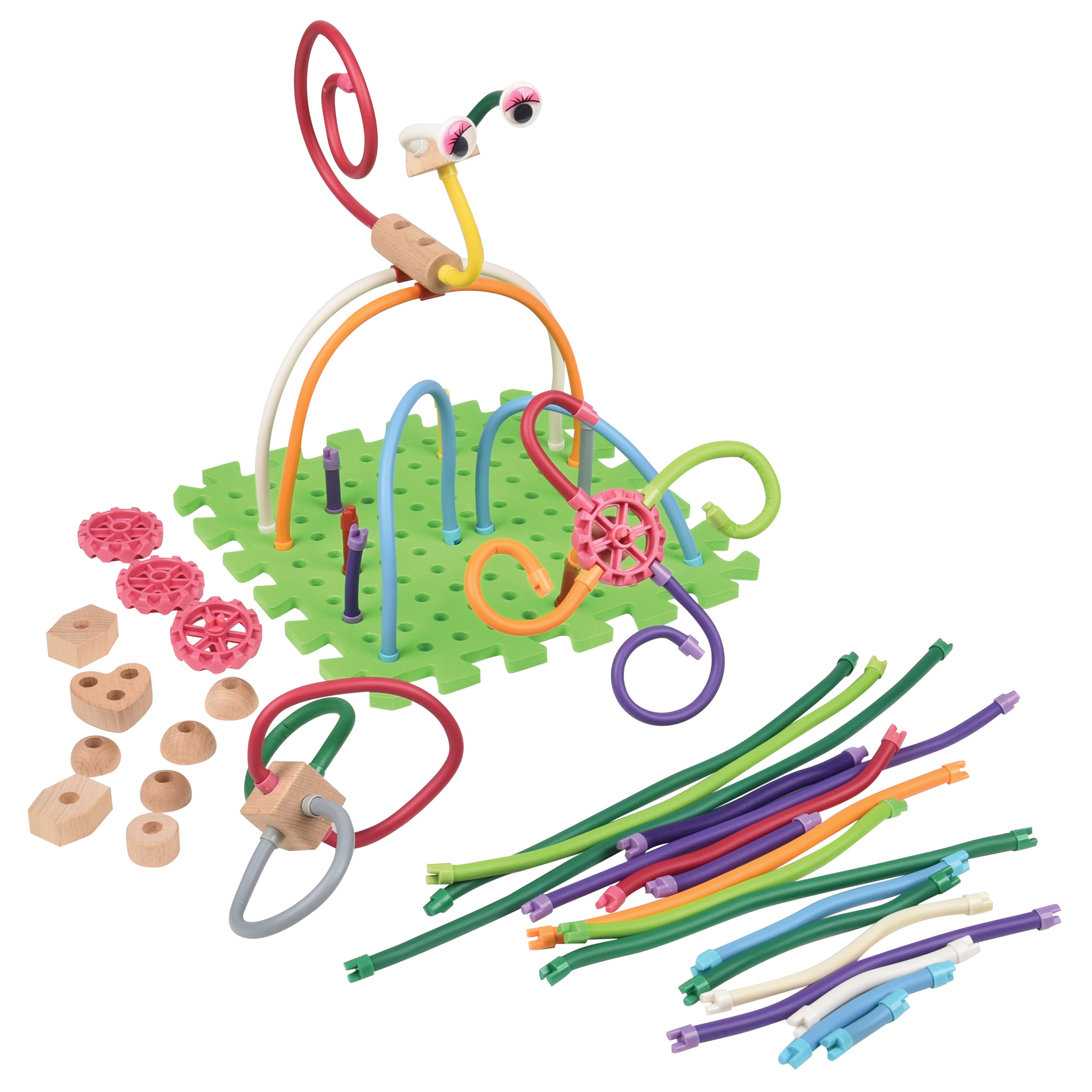 Colorful craft set with various shapes on a white background