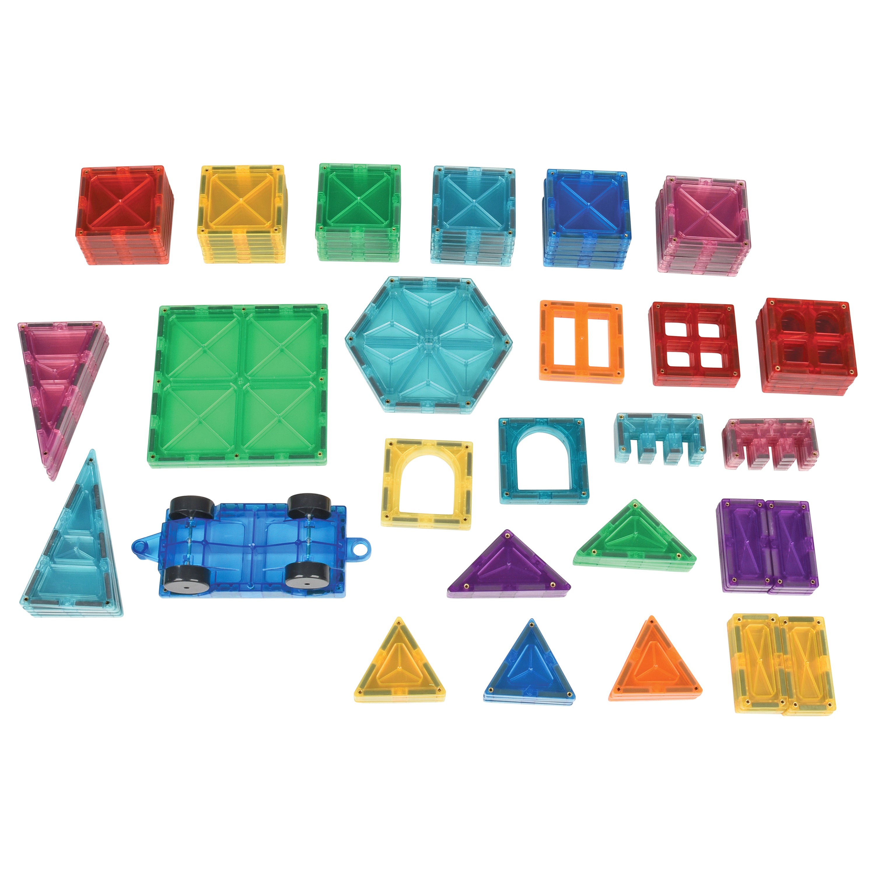 Set of colorful geometric building blocks on a white background
