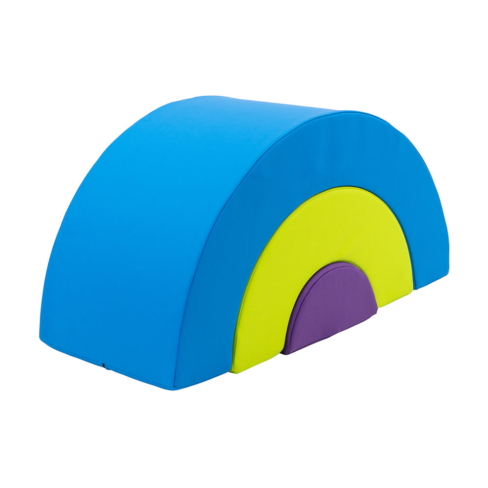 Colorful arch-shaped object with blue, green, and purple colors on a white background