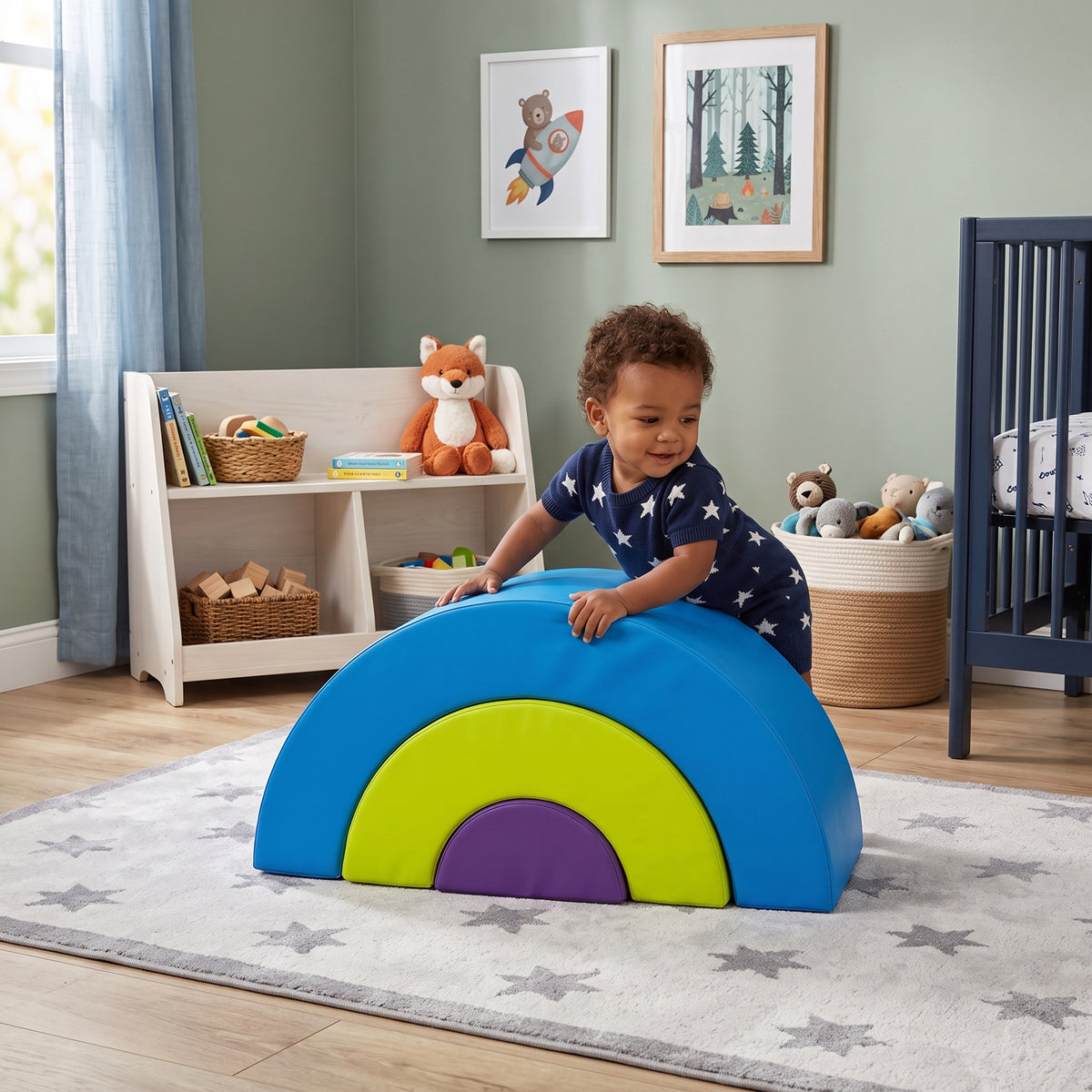 Nested Rainbow Arches | 3-Piece Foam Climber, Crawl-Through & Rocker Playset
