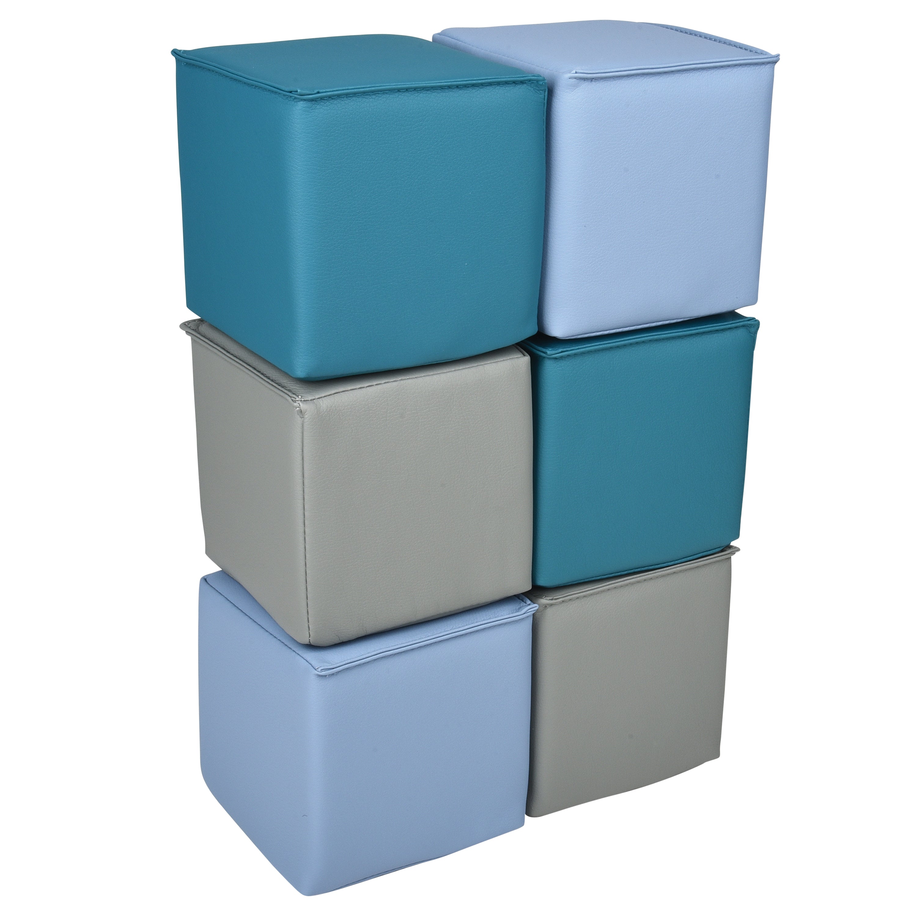 Stack of colorful cube-shaped soft blocks on a white background