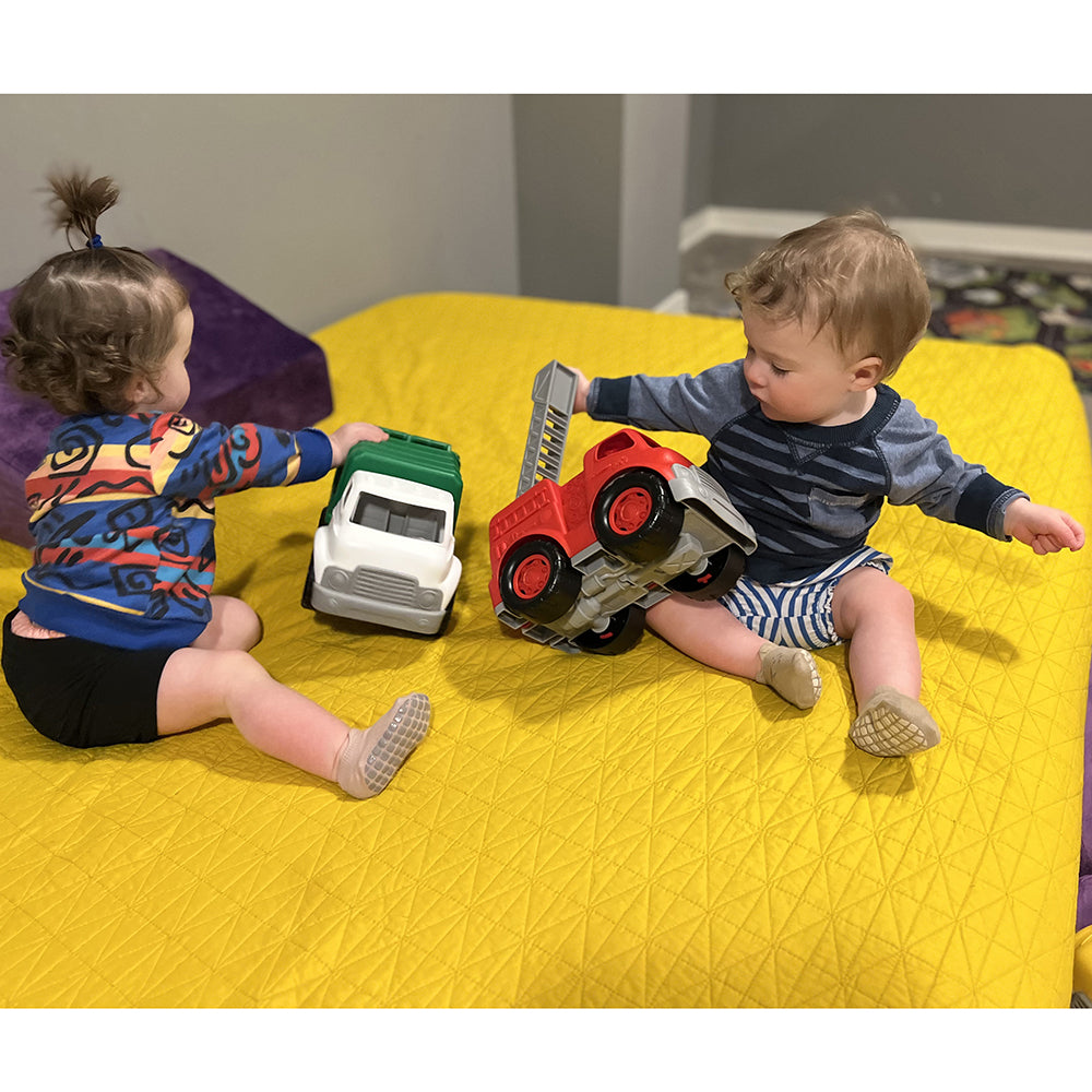 Two Toddlers Playing with Chunky Community Helper Vehicles