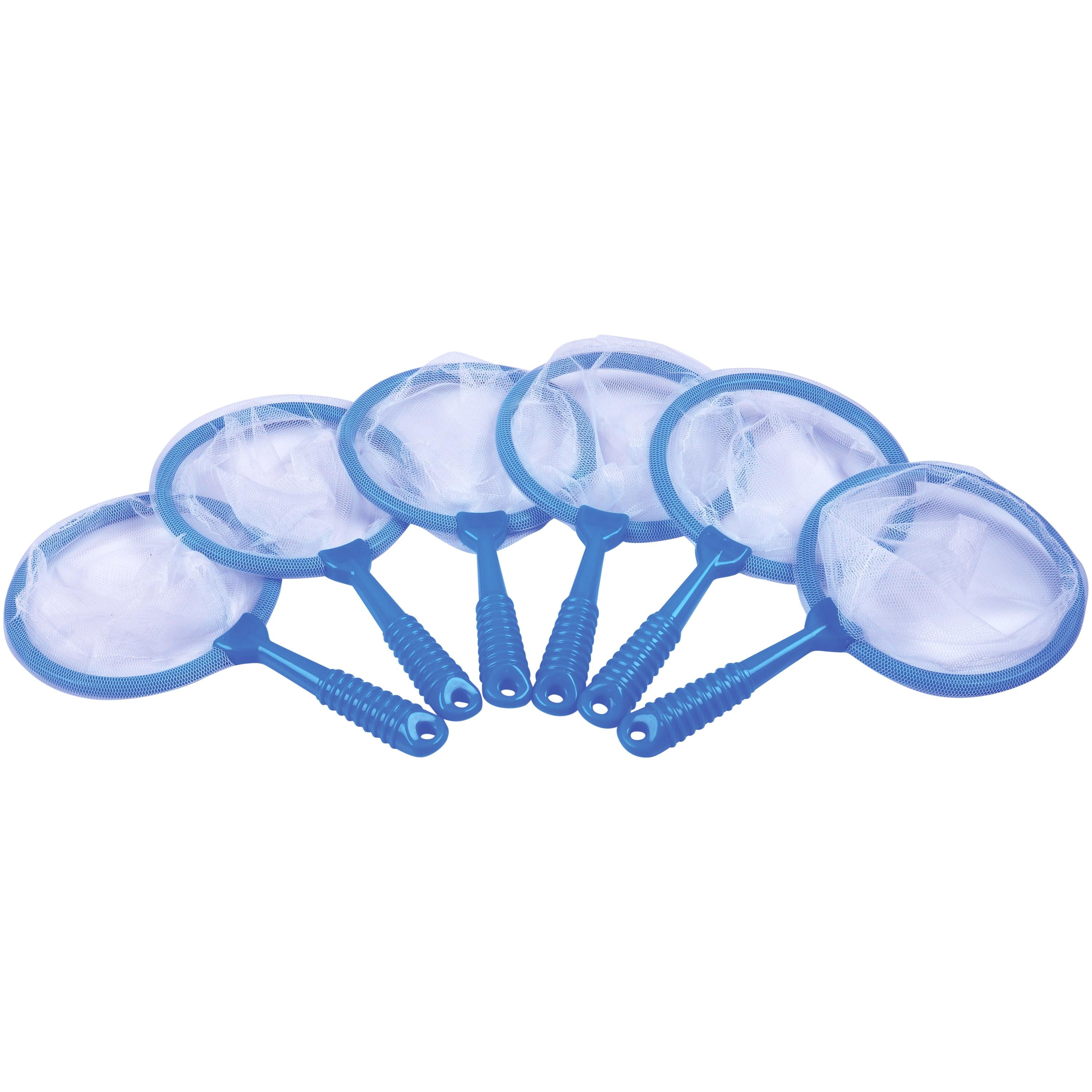 Set of six blue butterfly nets on a white background