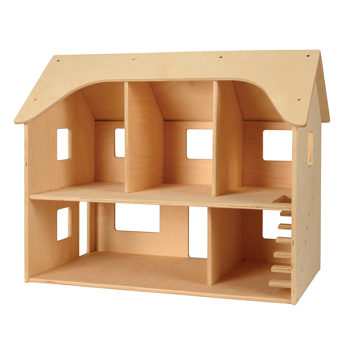 Wooden dollhouse with a white background