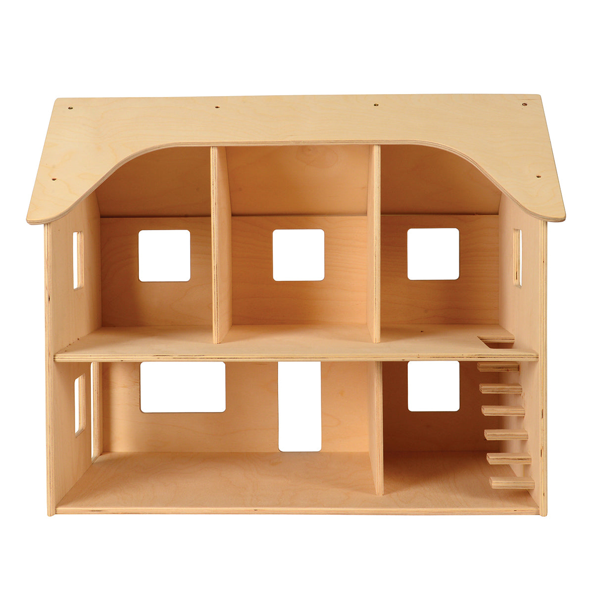 Wooden dollhouse with a white background