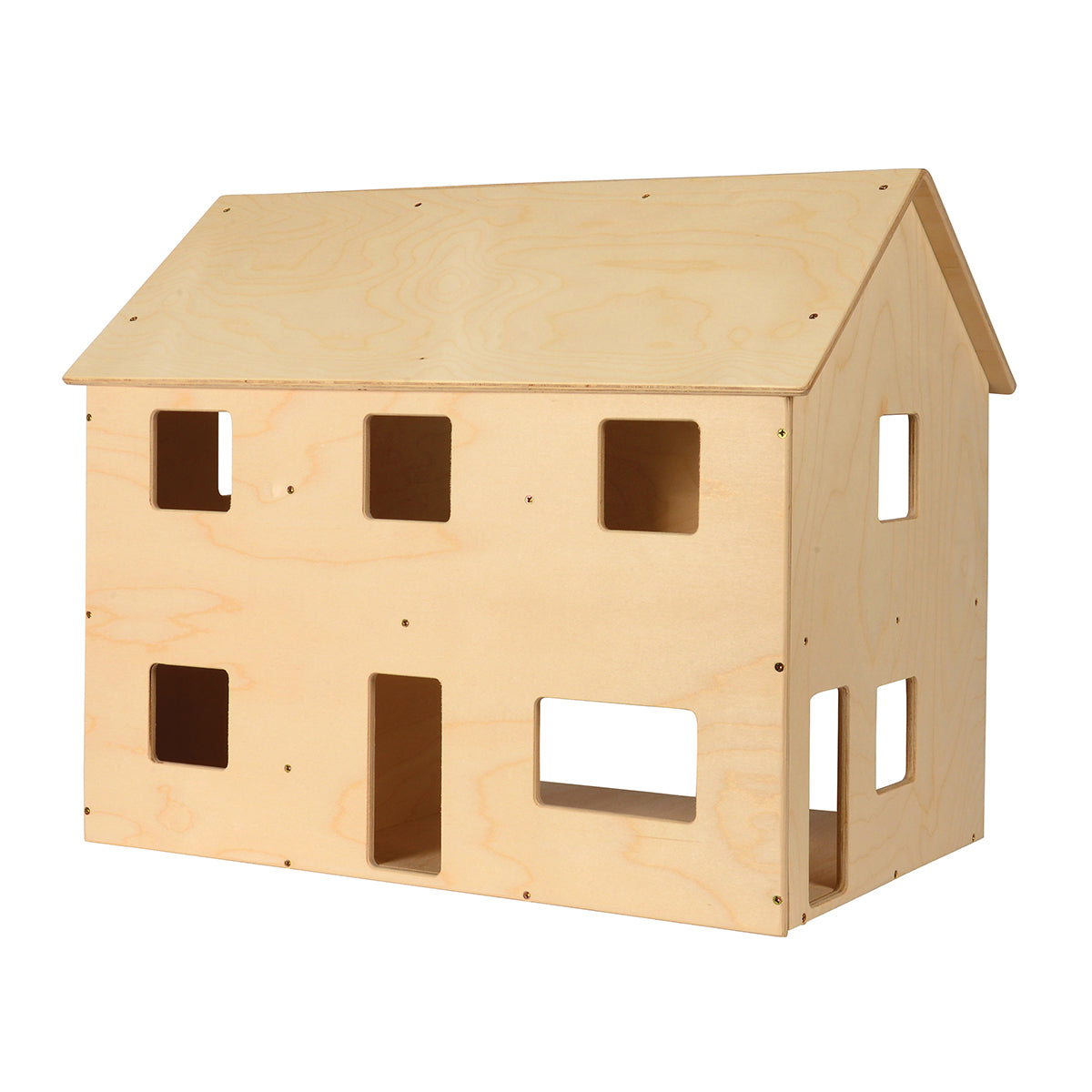 Wooden dollhouse with a white background