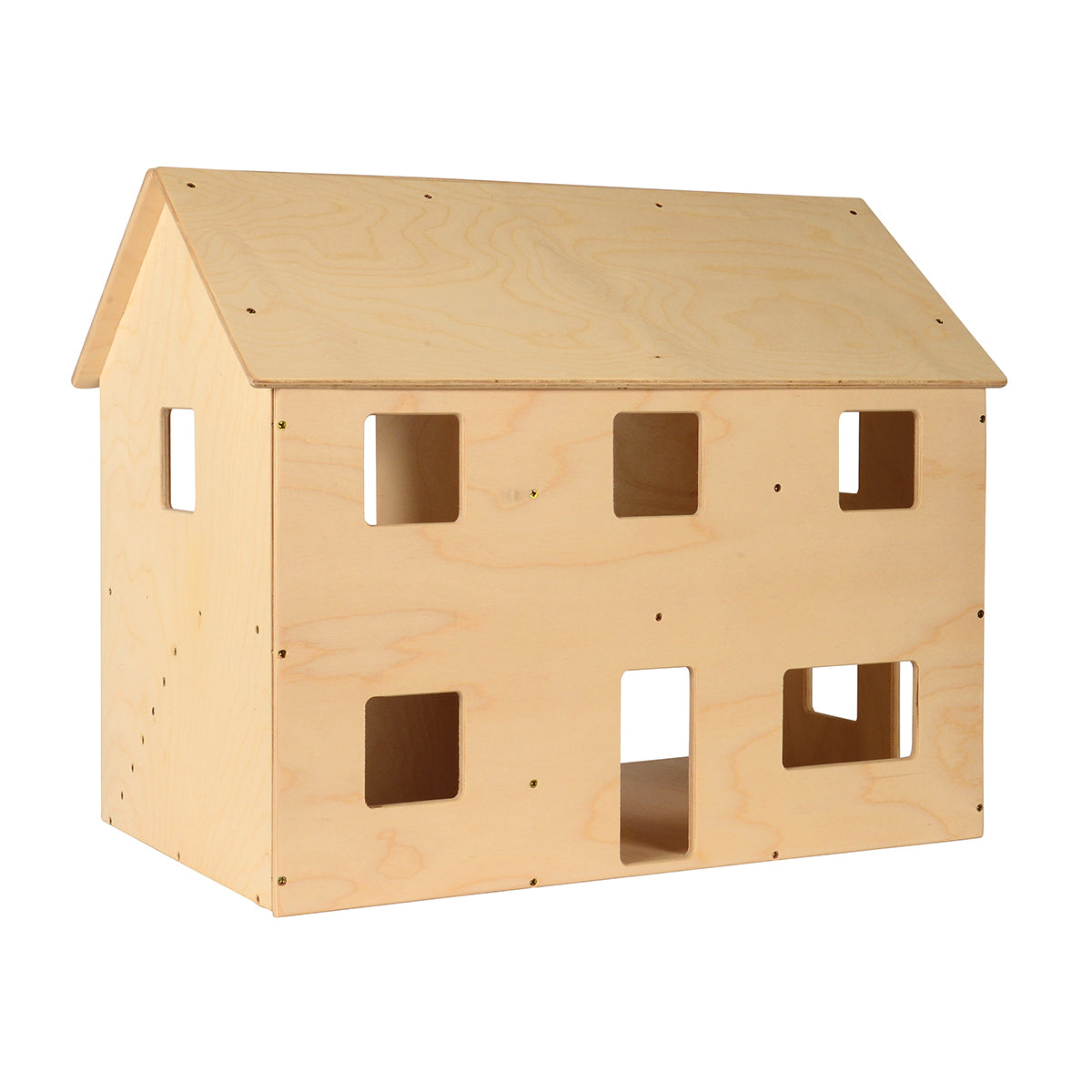 Wooden dollhouse with a white background