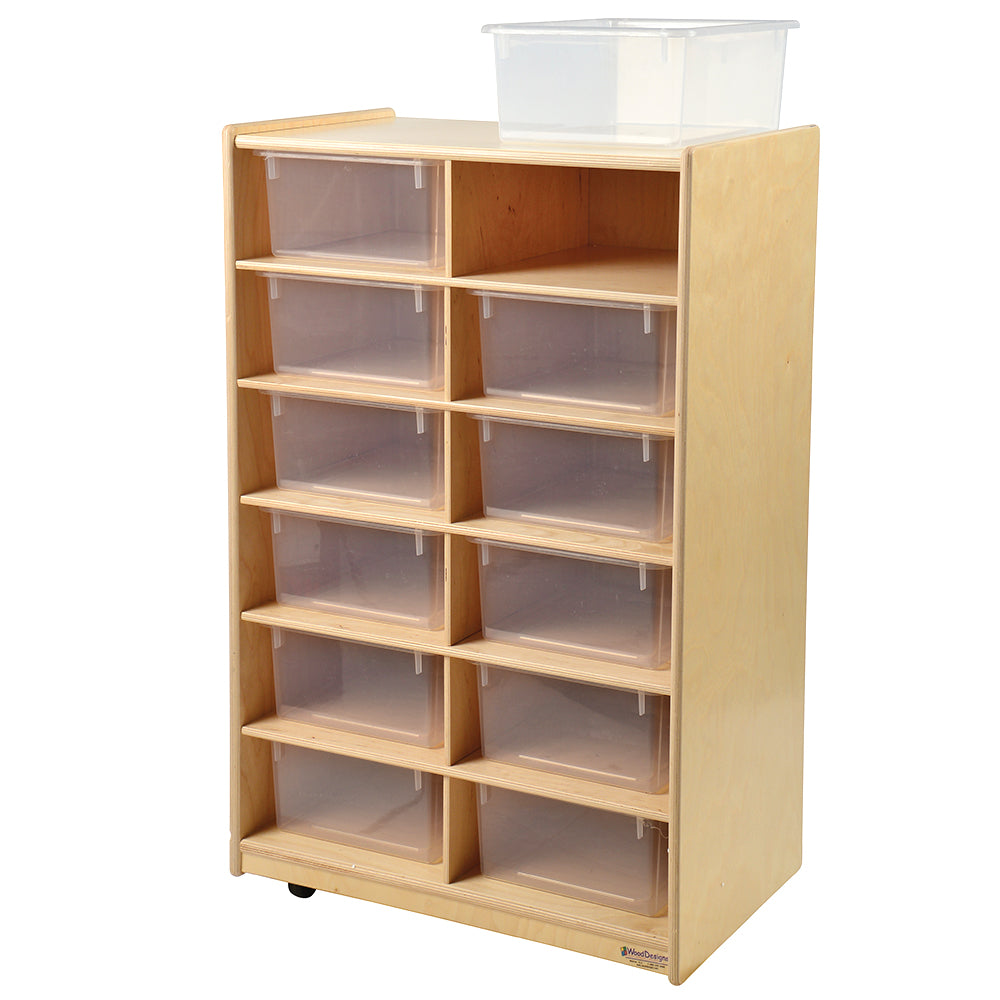 12 Piece Tub Set Included with Wheeled Wooden Unit