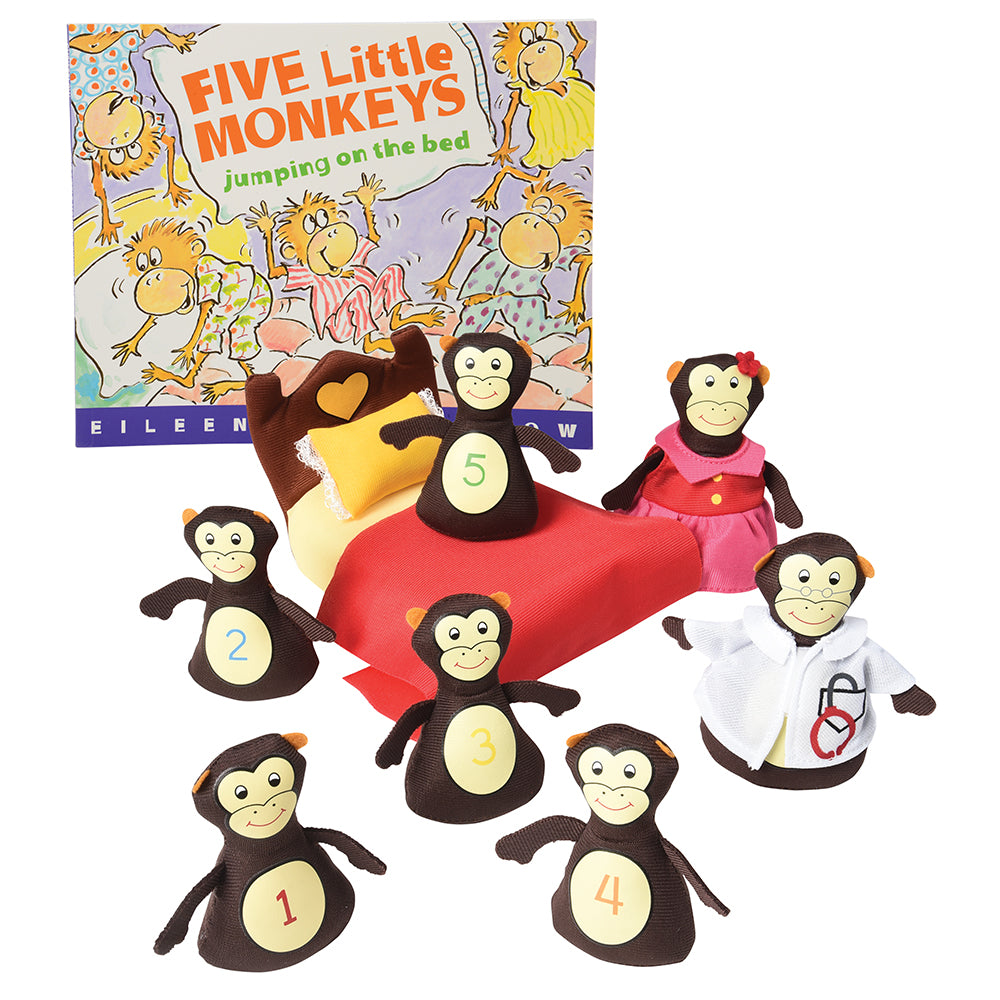 Five Little Monkeys Jumping on the Bed Storytelling Set with Soft Props & Book