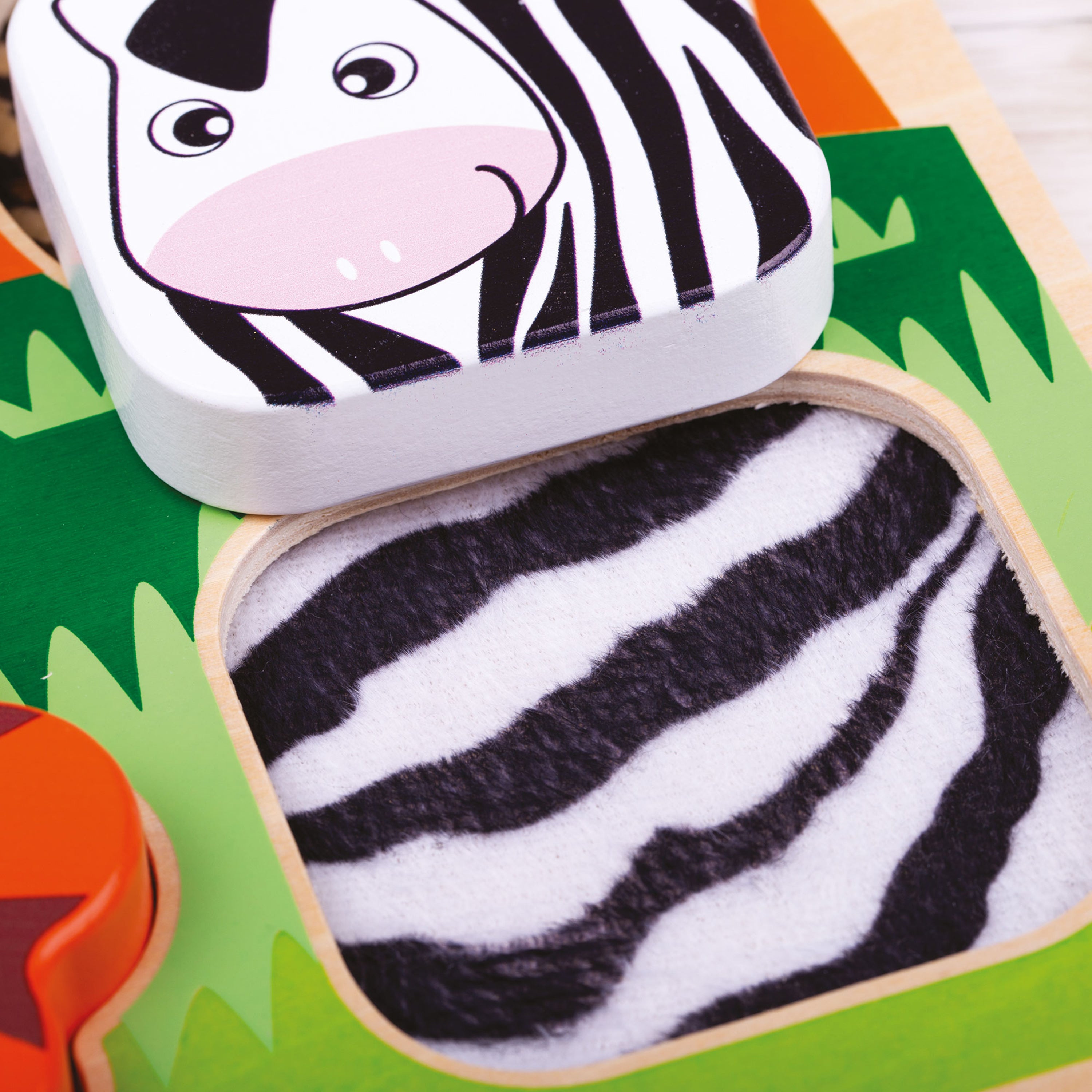 Zebra-themed children's toy with a zebra patterned interior