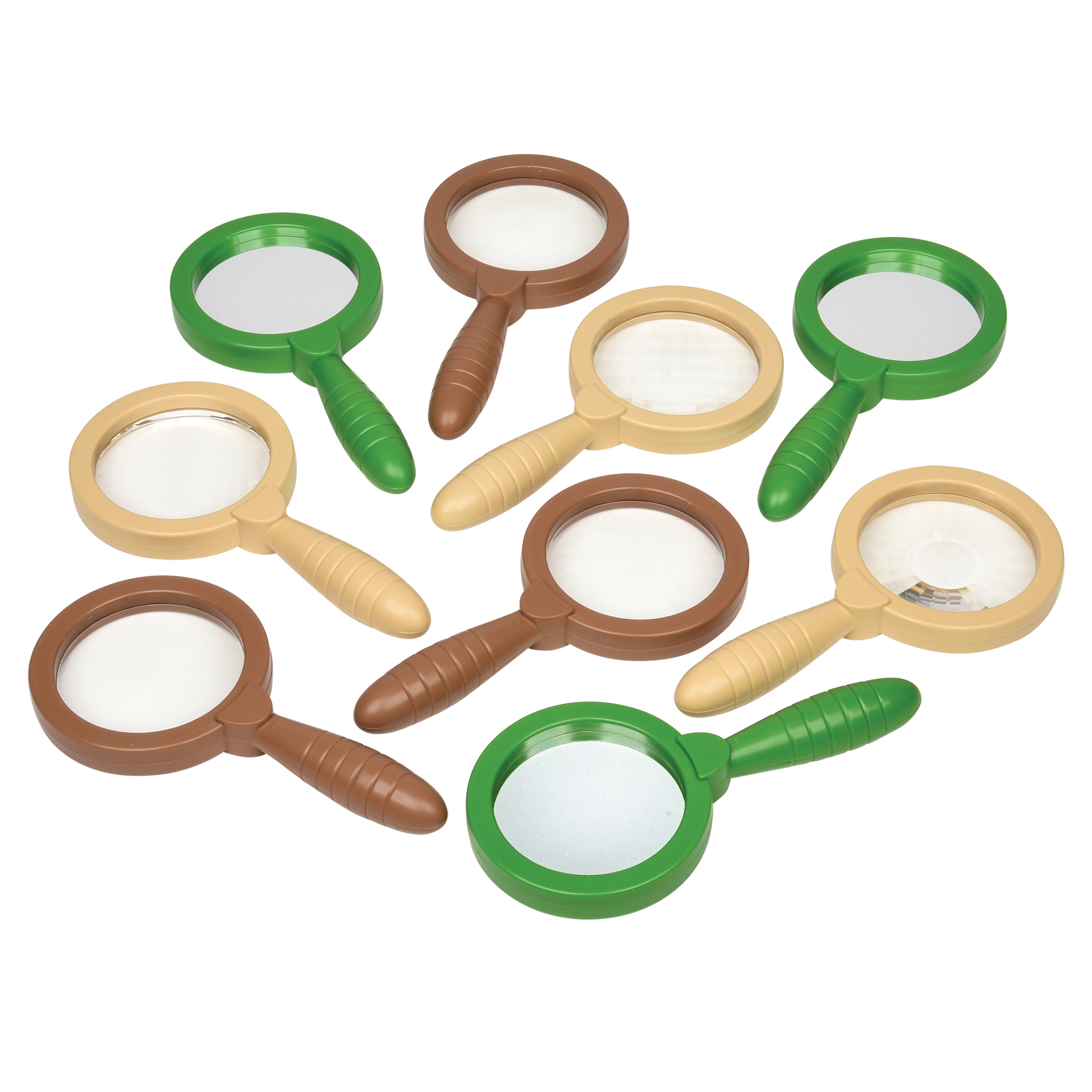 Set of colorful magnifying glasses on a white background