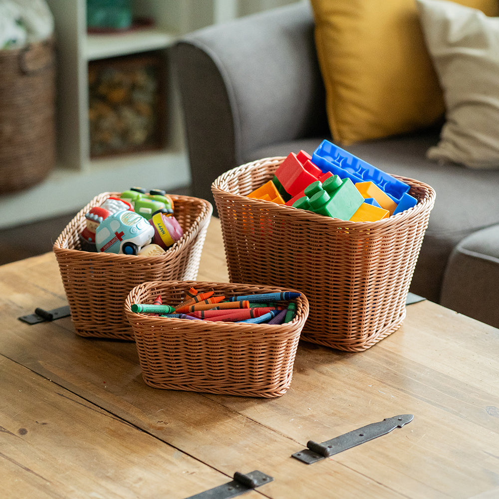 Multi-Sized Durable Plastic Woven Baskets | Set of 3 for Classroom or Home Storage