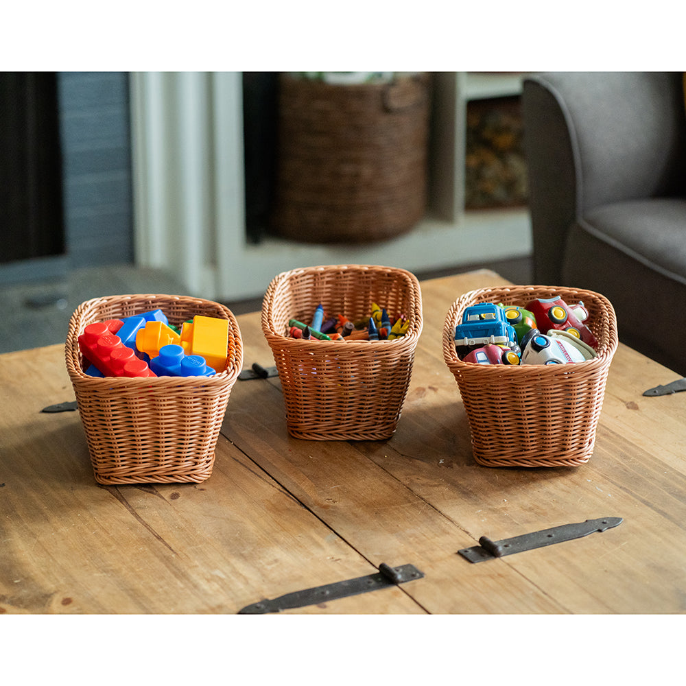 Durable Woven Plastic Rectangle Storage Baskets Used for Toy Storage at Home