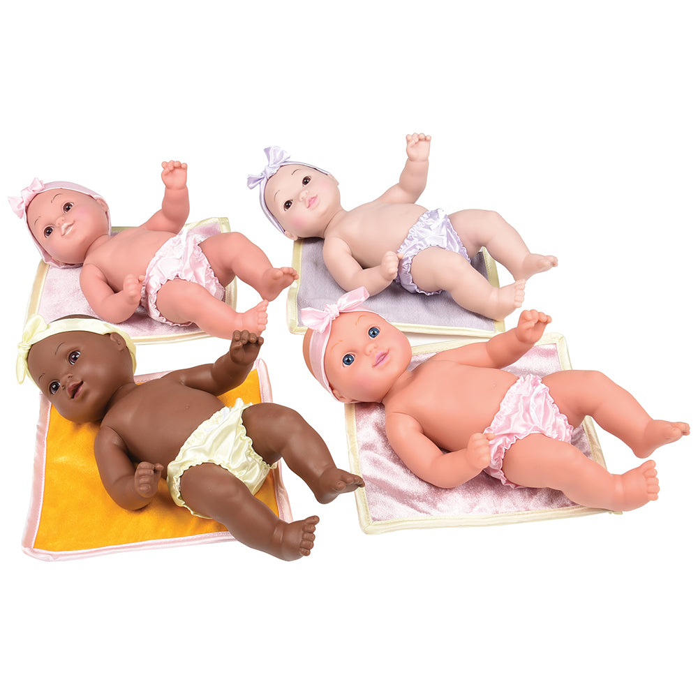 Set of 4 Realistic Multi-Ethnic Tender-Touch Baby Dolls with Soft Baby Blankets