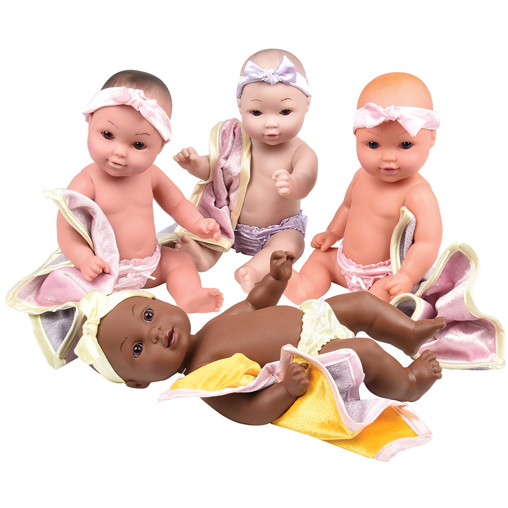 Multi-Ethnic Tender-Touch Baby Dolls - Set of 4 Dolls with Blankies