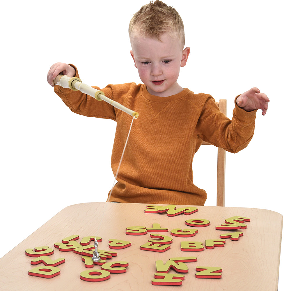 Kid Using Pole to Fish for Letters
