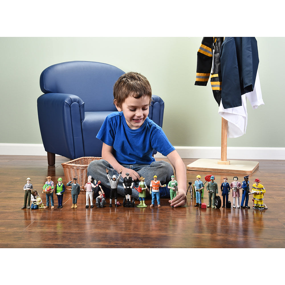 Kid Playing with Classroom Set of Career Figures