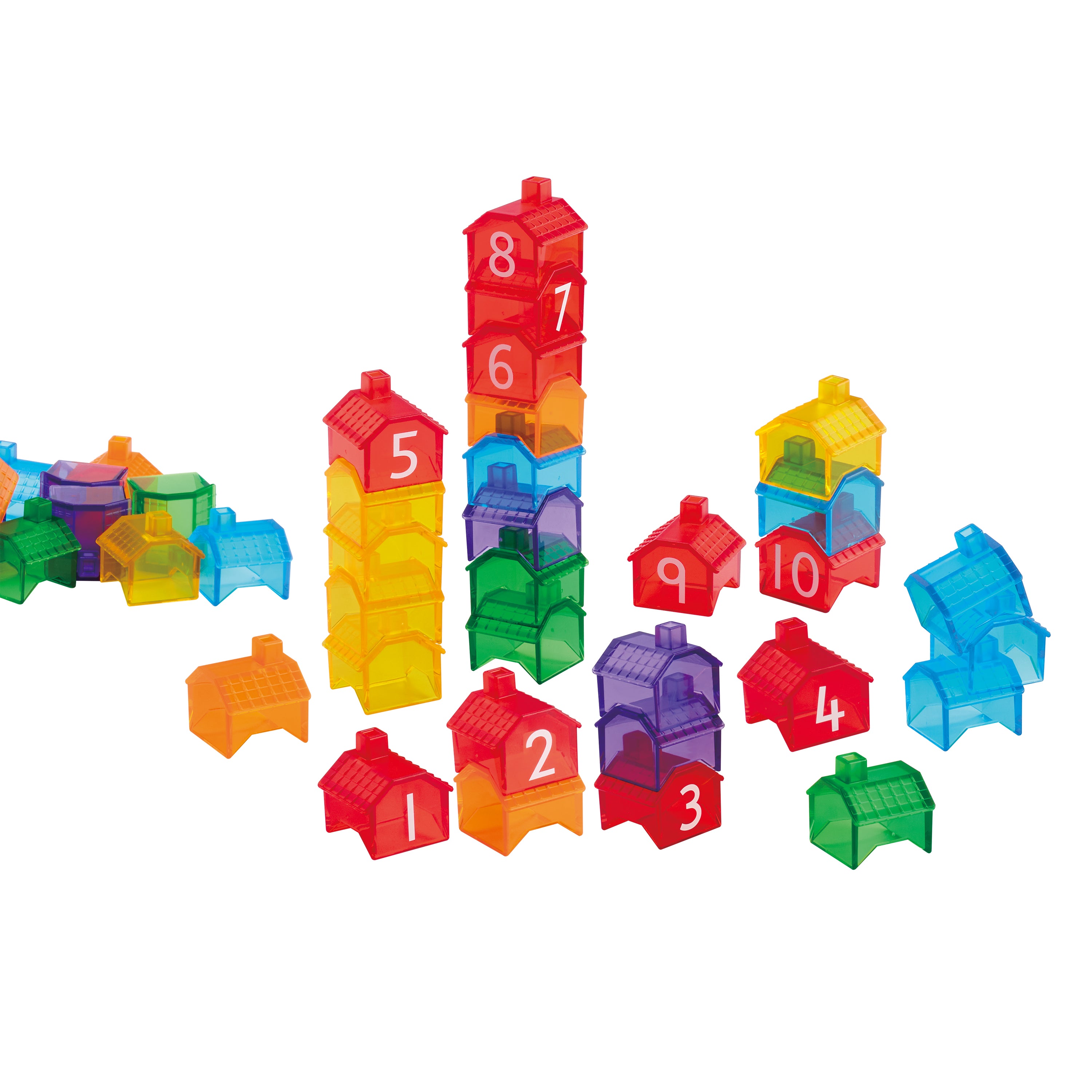 Colorful building blocks with numbers on a white background