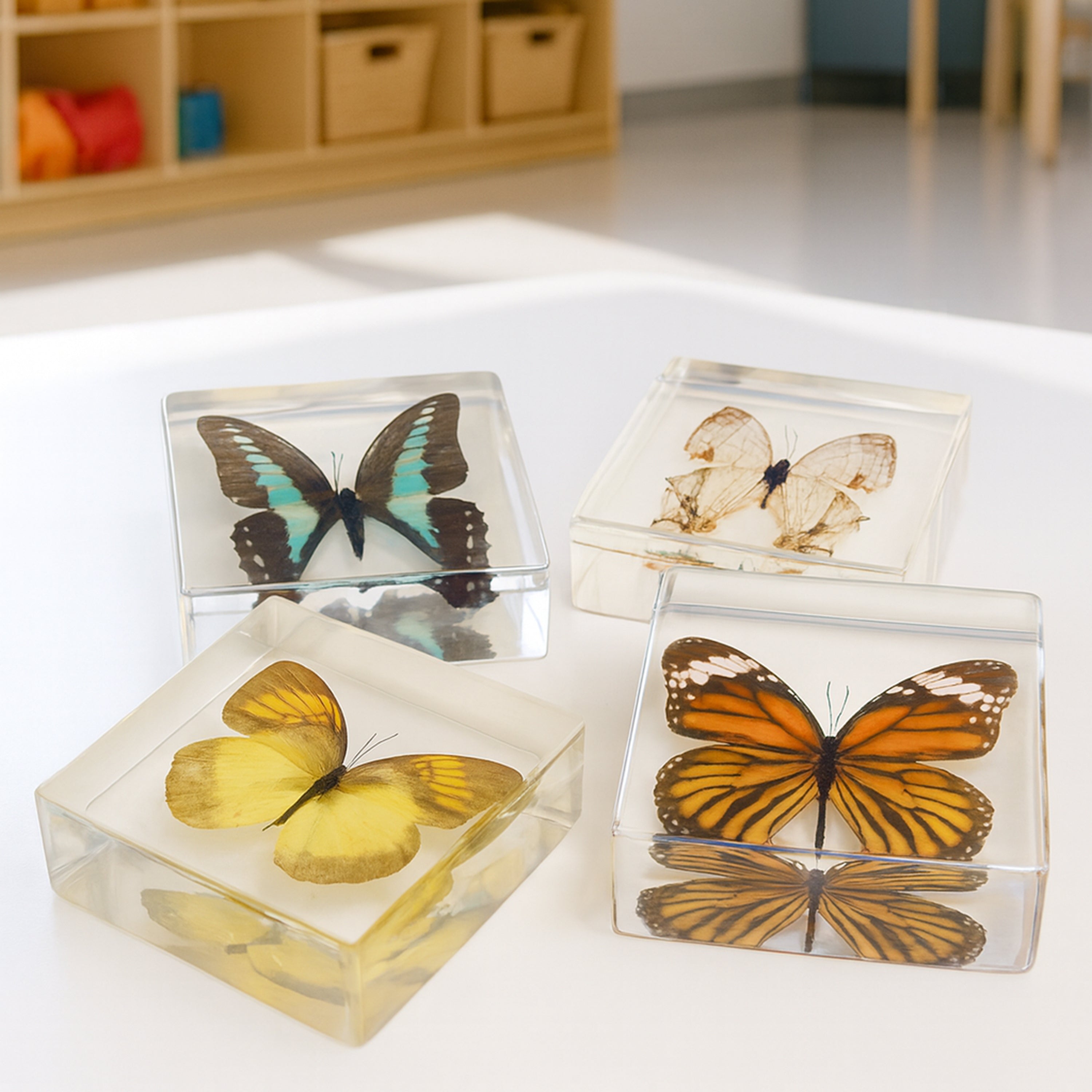 Educational Encased Butterfly Set | 4-Piece Collection with Identification Cards