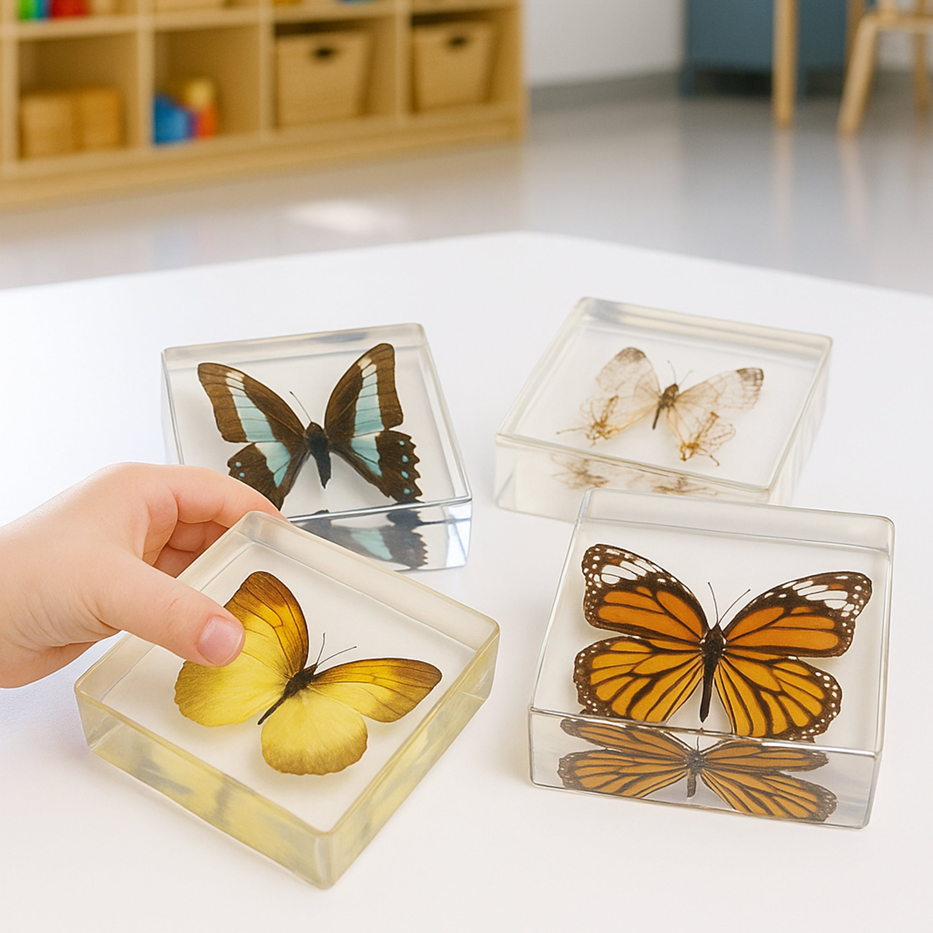Educational Encased Butterfly Set | 4-Piece Collection with Identification Cards