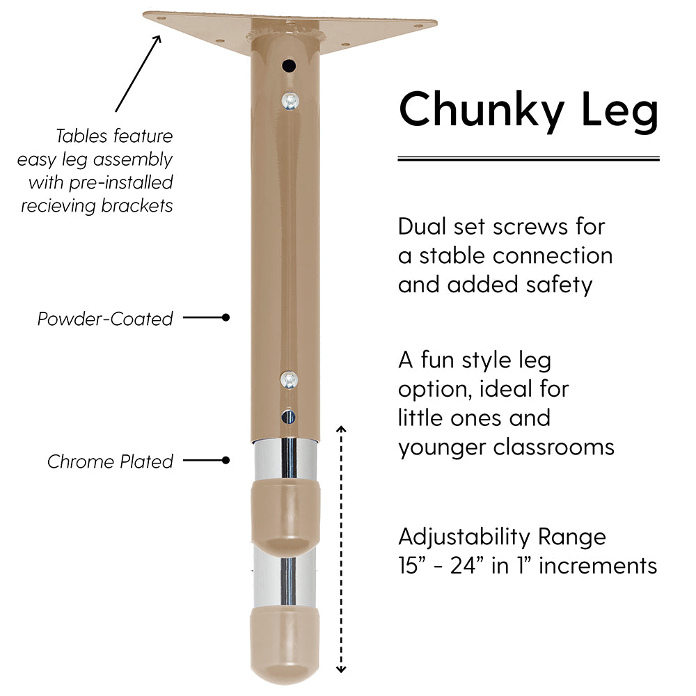 Beige table leg with features labeled on a white background