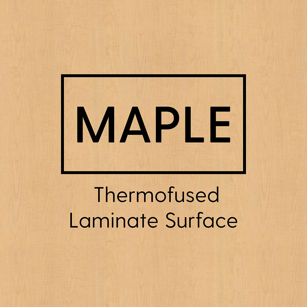 Maple thermofused laminate surface with text on a wooden background