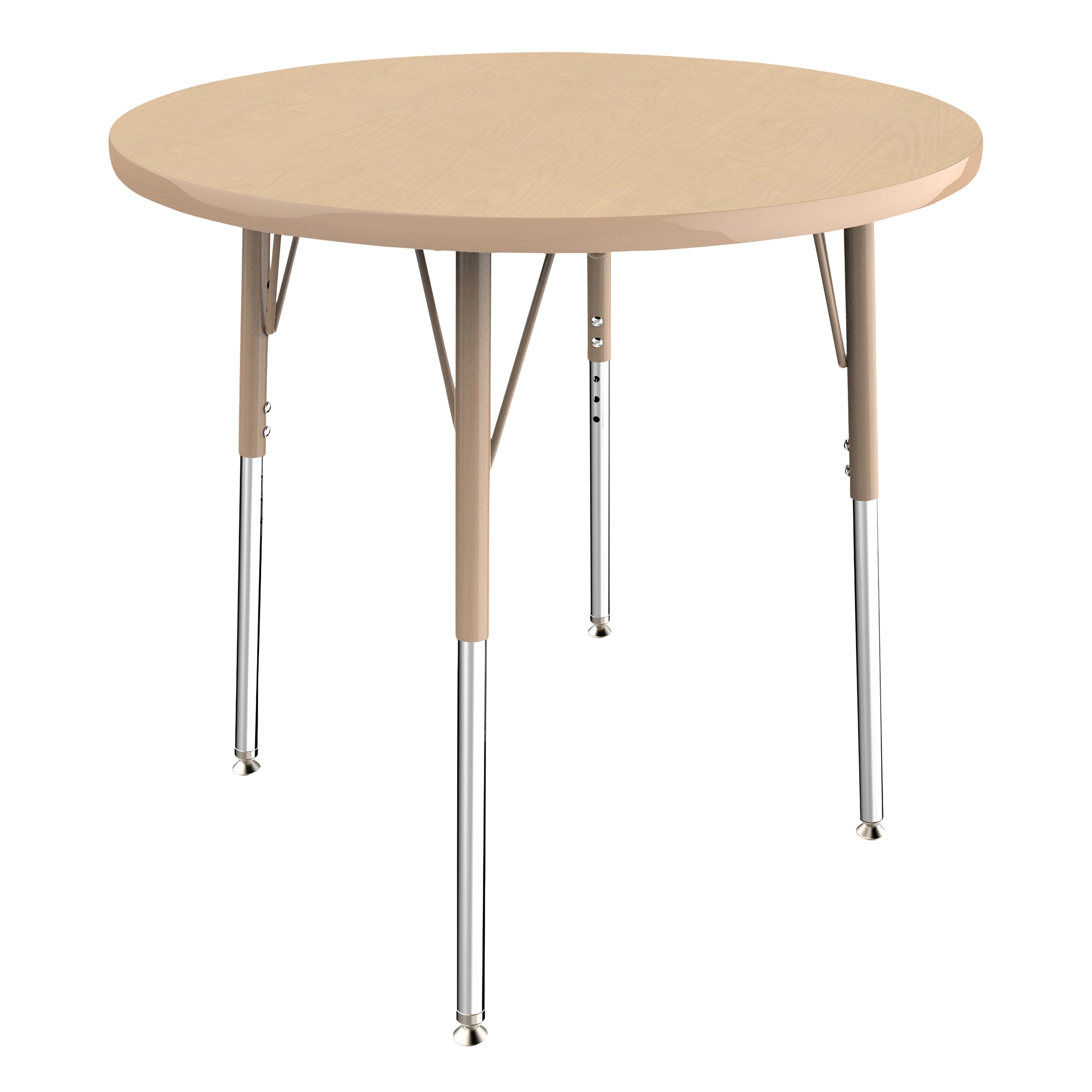 Round beige table with metal legs on a white background
