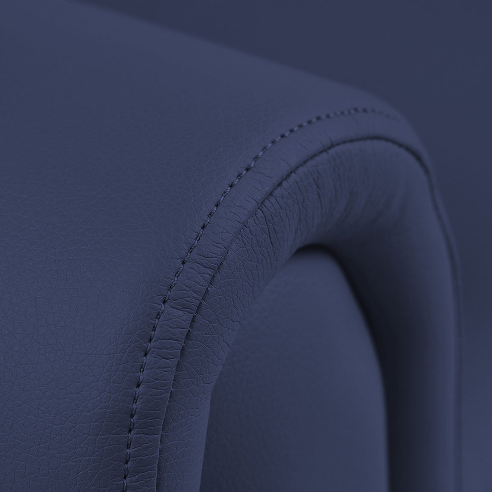 Close-up of navy-colored faux leather