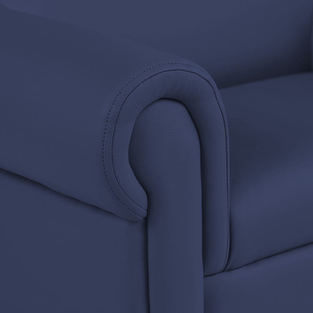 Close-up of navy-colored faux leather