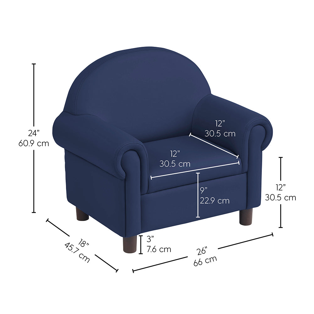 Dimensions Info graph of Little Lux Navy Preschool Lounge Chair