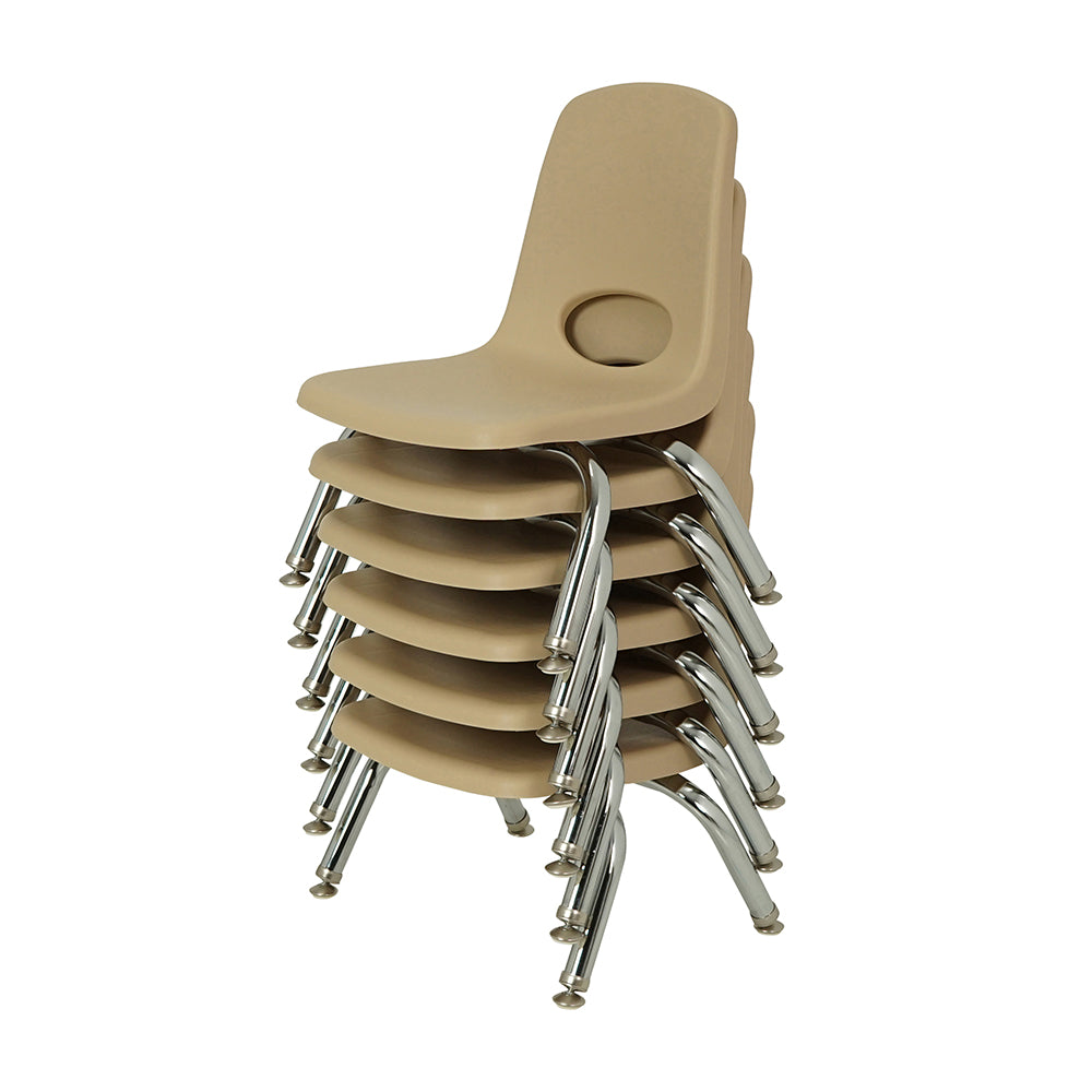 Stack of beige chairs with metal legs on a white background