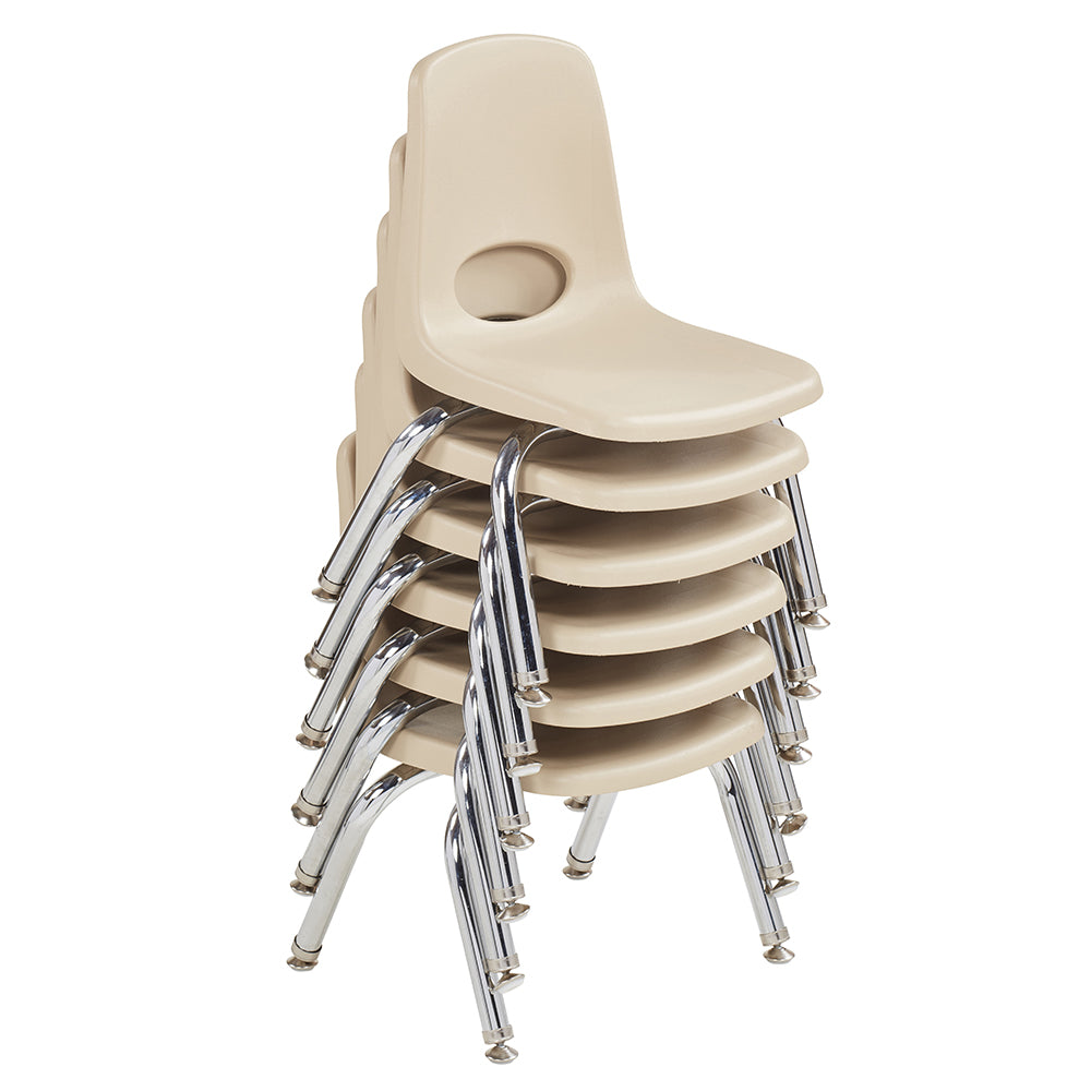 Stack of beige chairs with metal legs on a white background