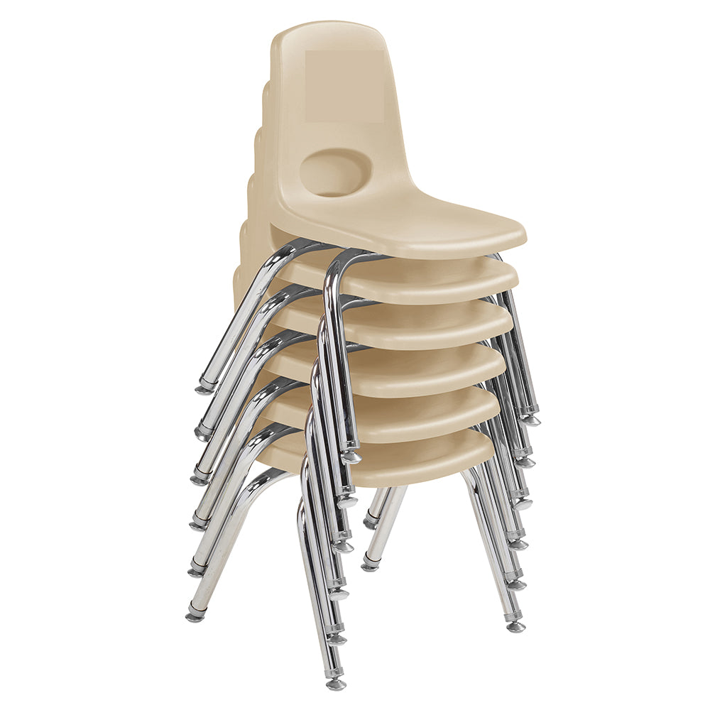 Stack of beige chairs with metal legs on a white background