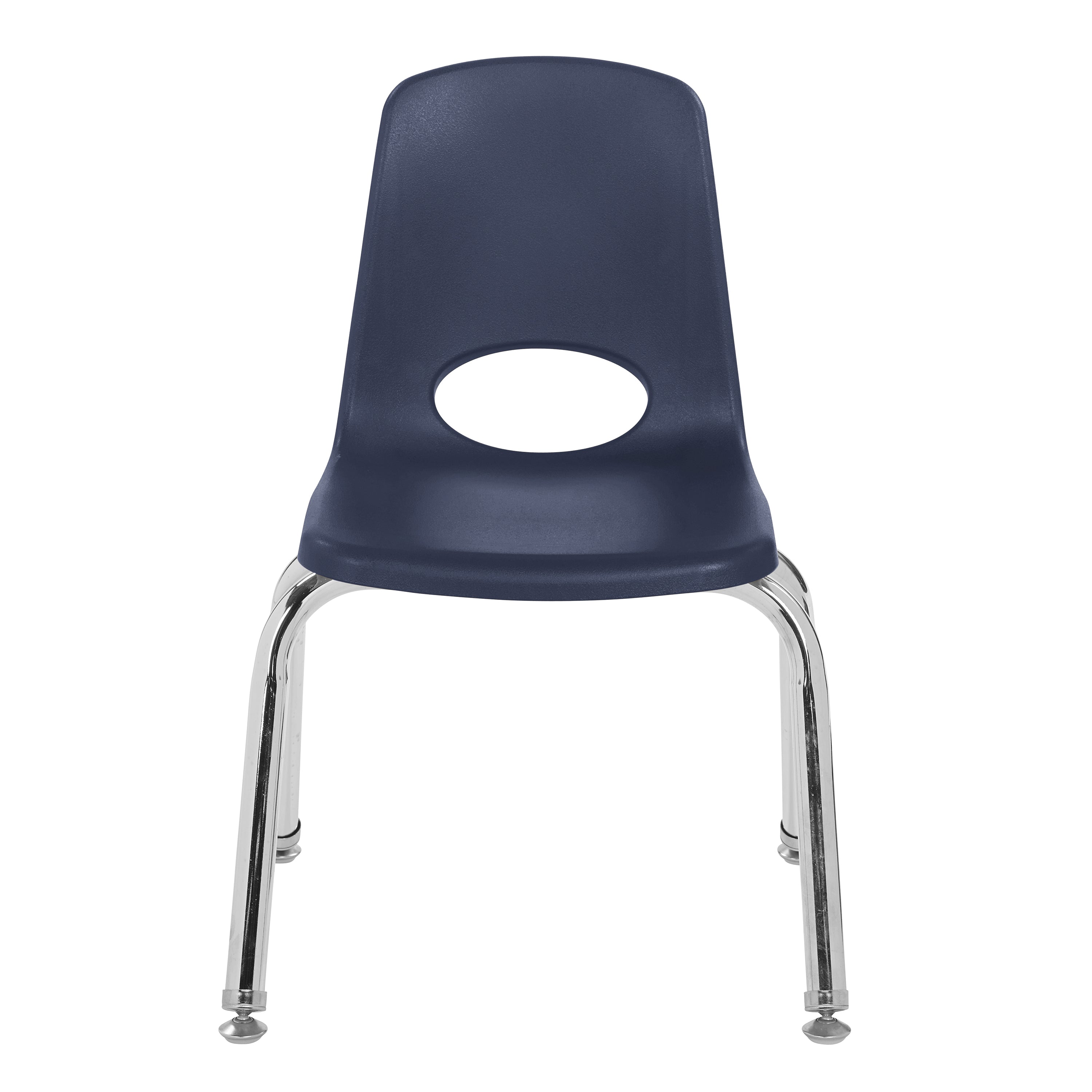 Blue chair with a circular hole in the seat on a white background