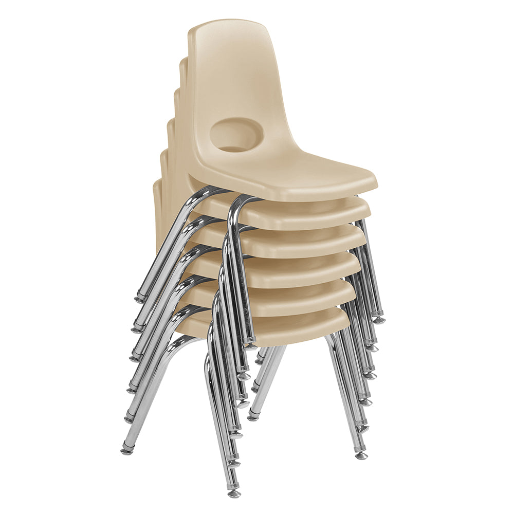 Stack of beige chairs with metal legs on a white background