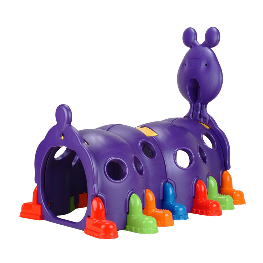 Colorful toy structure with a purple base and various colored caps on a white background