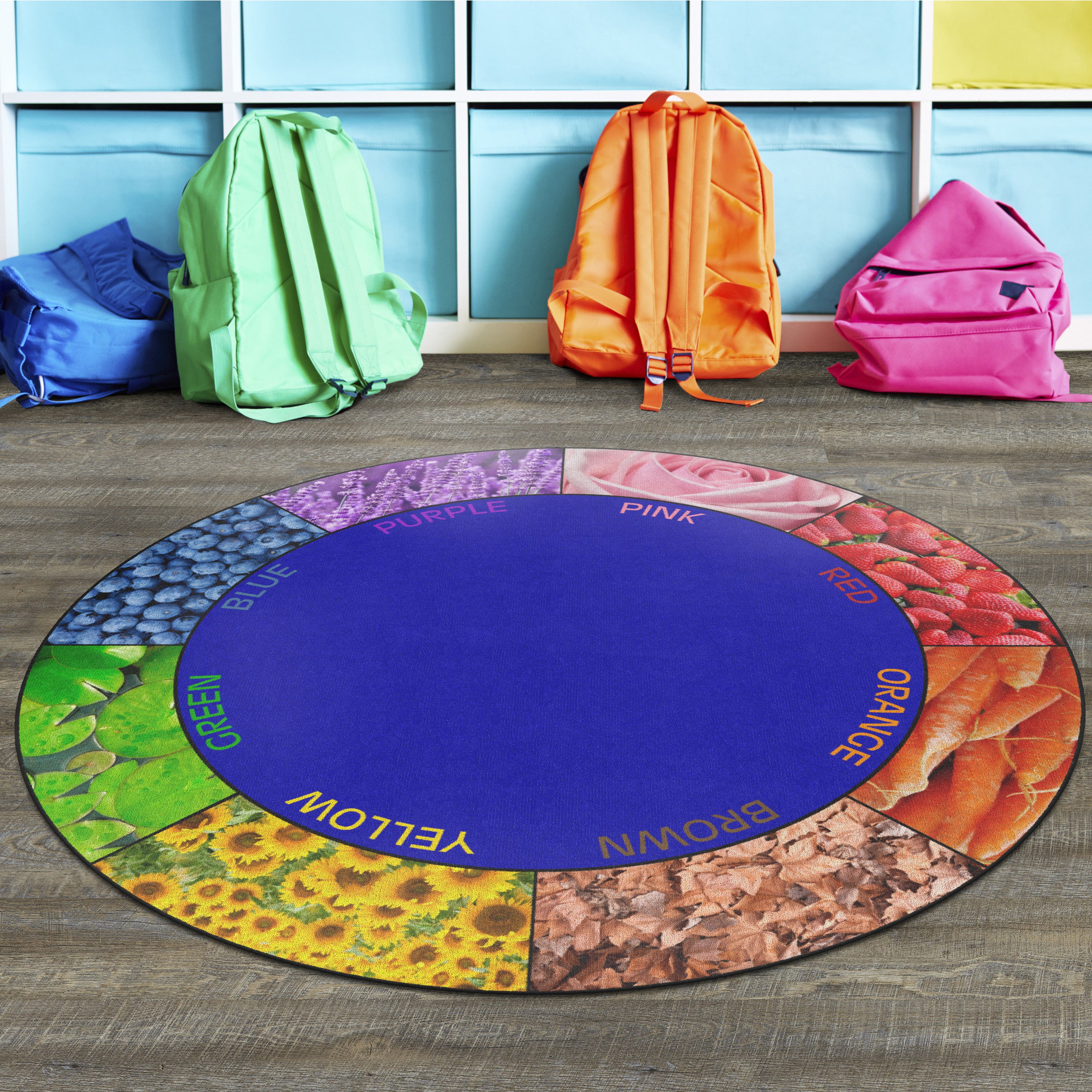 Colors All Around 6 FT Round Rug in Classroom