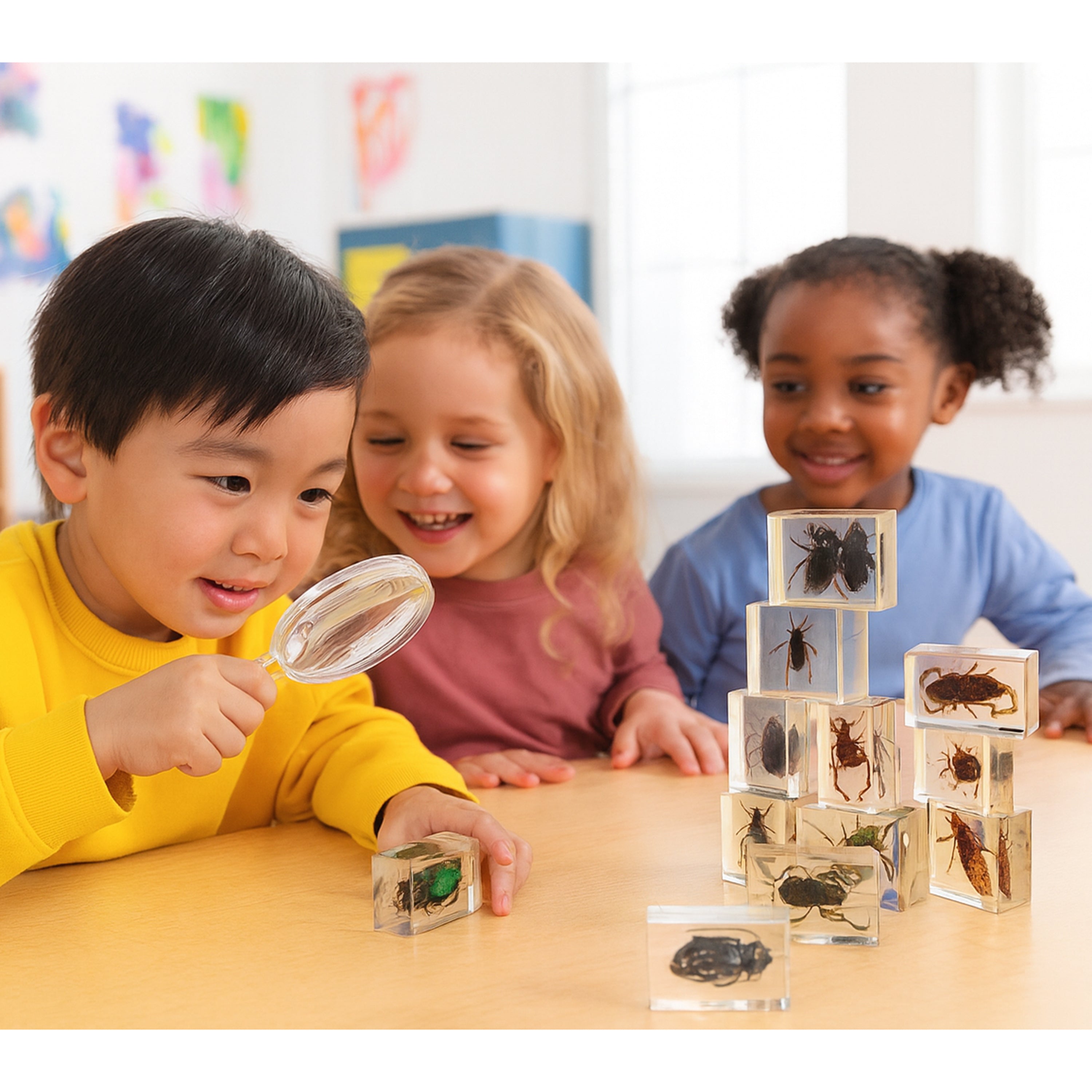 Bugs World Collection | 12 Encased Real Insects with Magnifying Glass