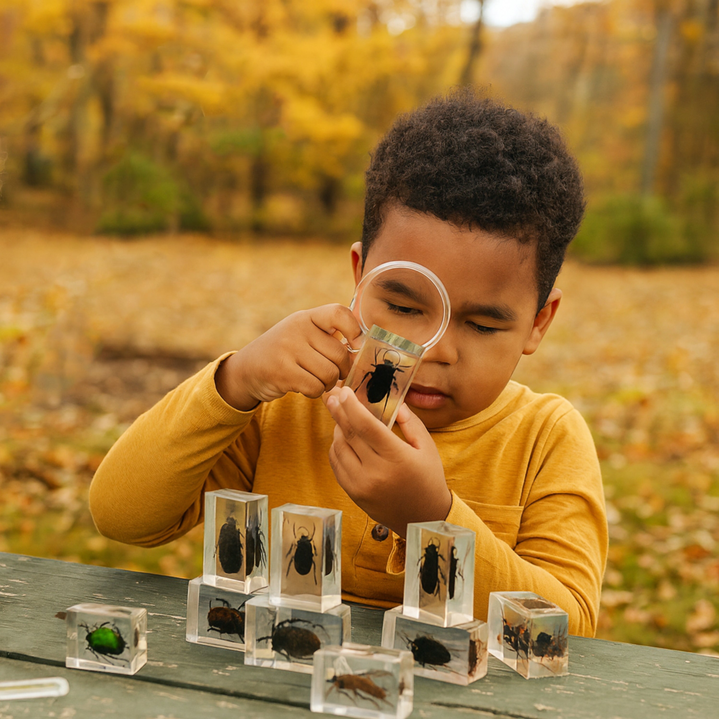 Bugs World Collection | 12 Encased Real Insects with Magnifying Glass