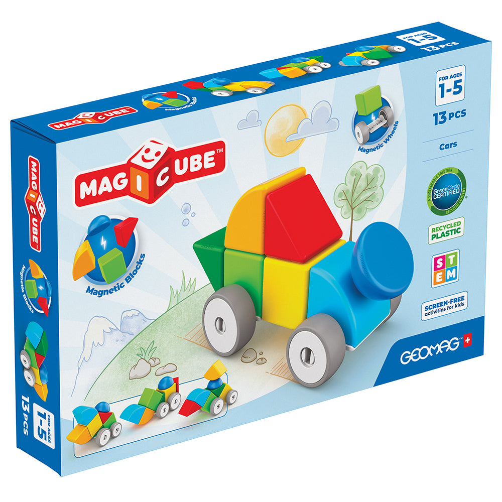 Geomag Magicube™ Magnetic Block Cars | 13-Piece STEM Building Set Packaging