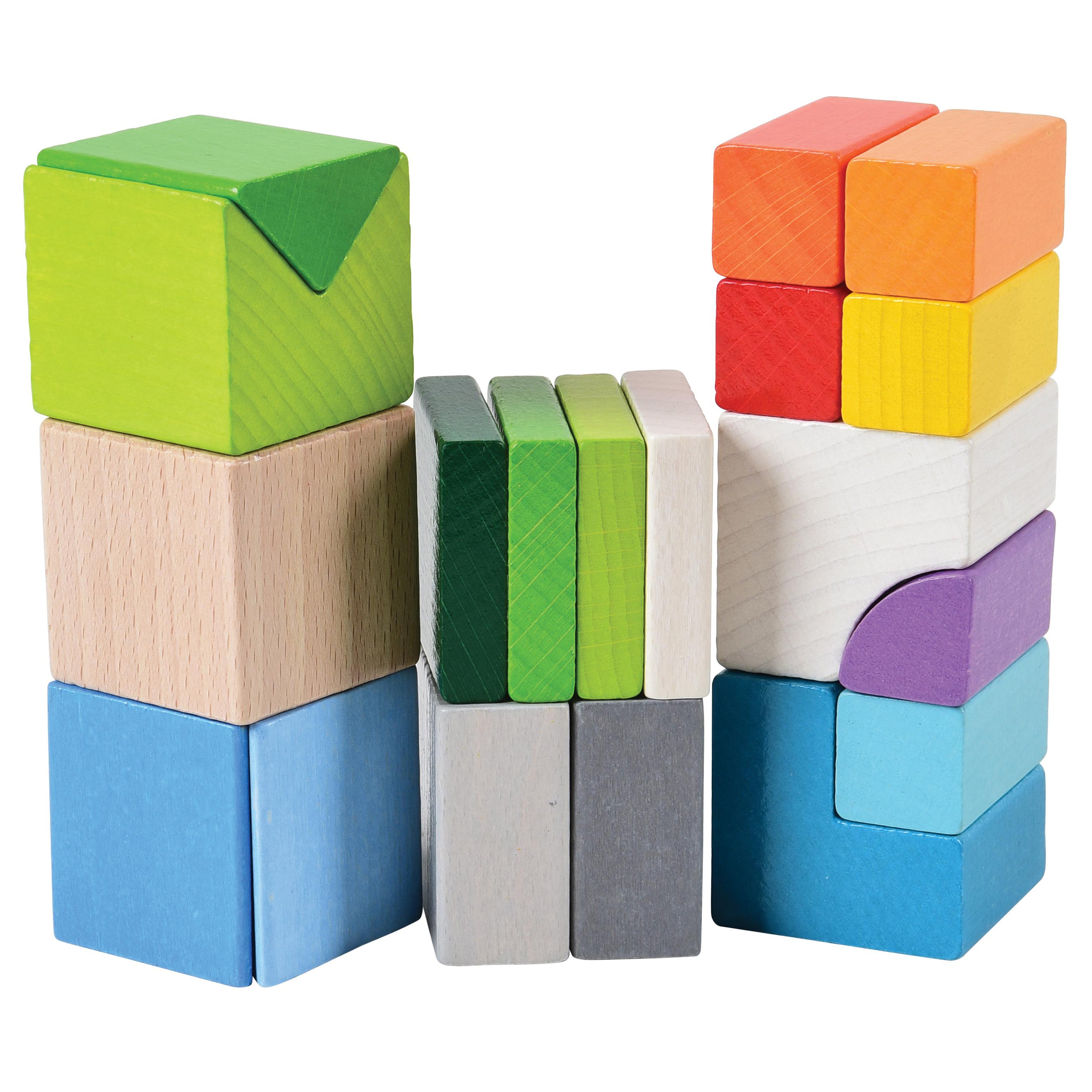 Wooden Building Blocks Set, 19-Piece Montessori STEM Toy for Kids Ages 3+, Colorful Cube Puzzle, Educational Learning