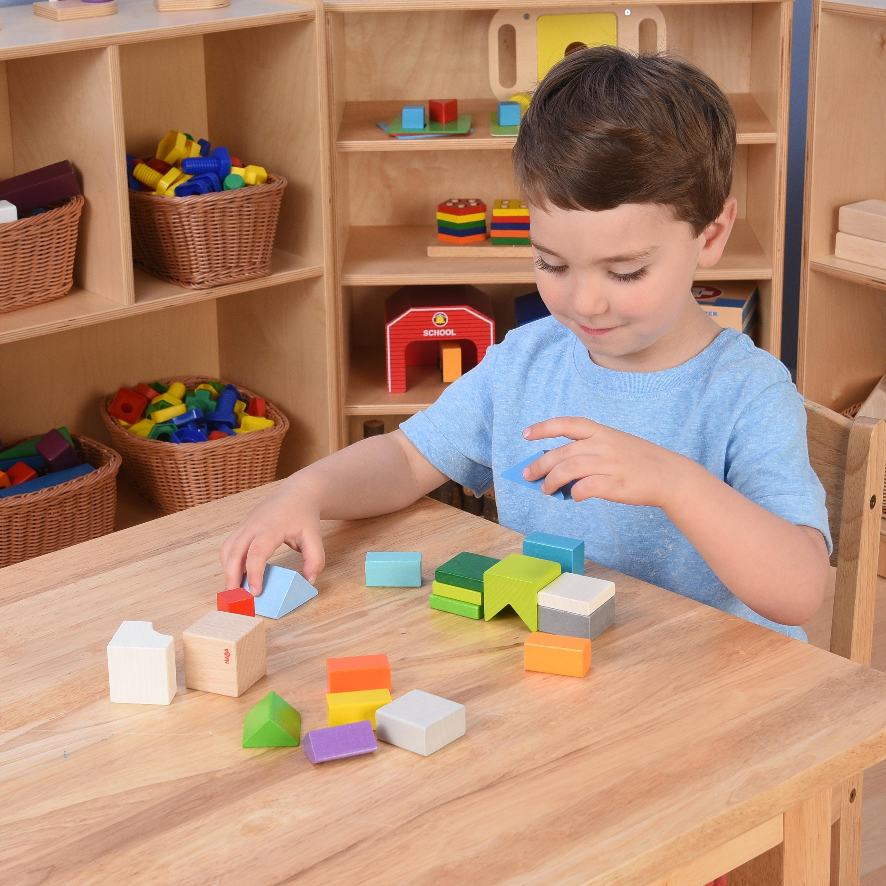 Wooden Building Blocks Set, 19-Piece Montessori STEM Toy for Kids Ages 3+, Colorful Cube Puzzle, Educational Learning