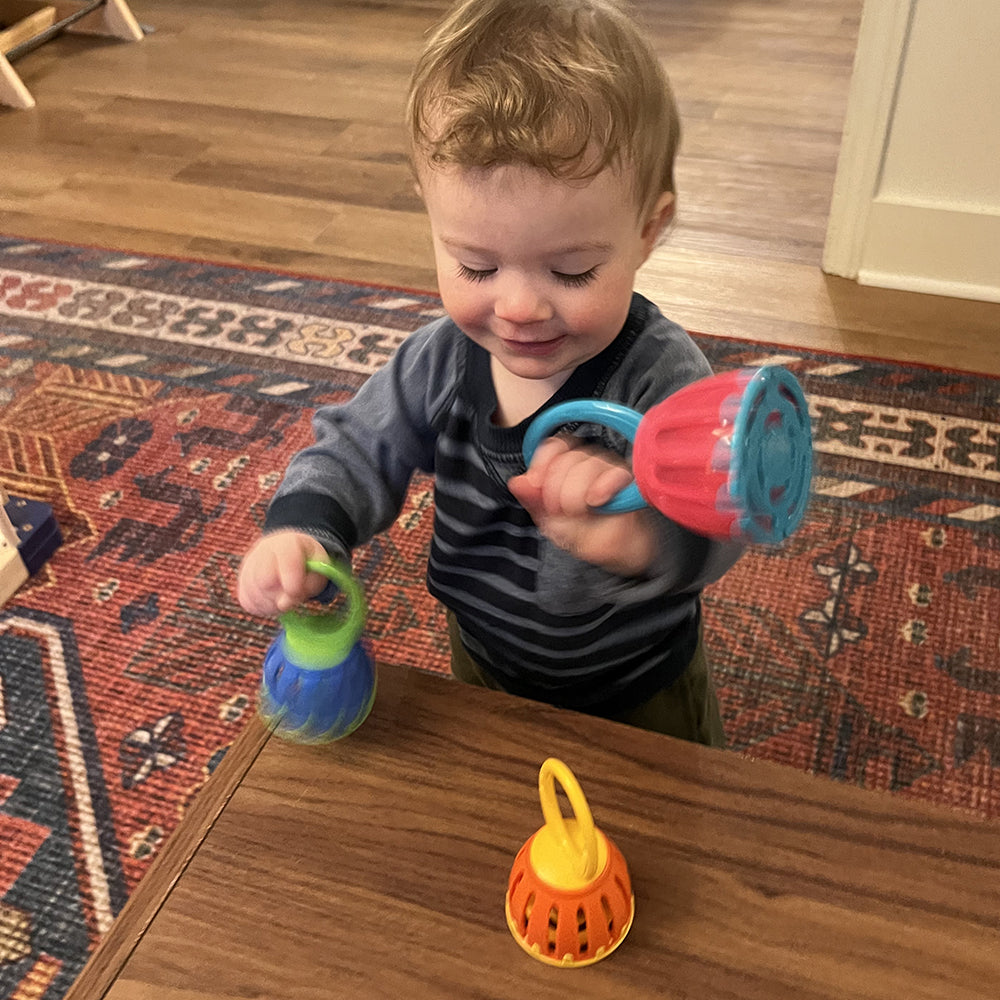 Toddler Exploring Sound with Infant-Safe Baby Bells Set
