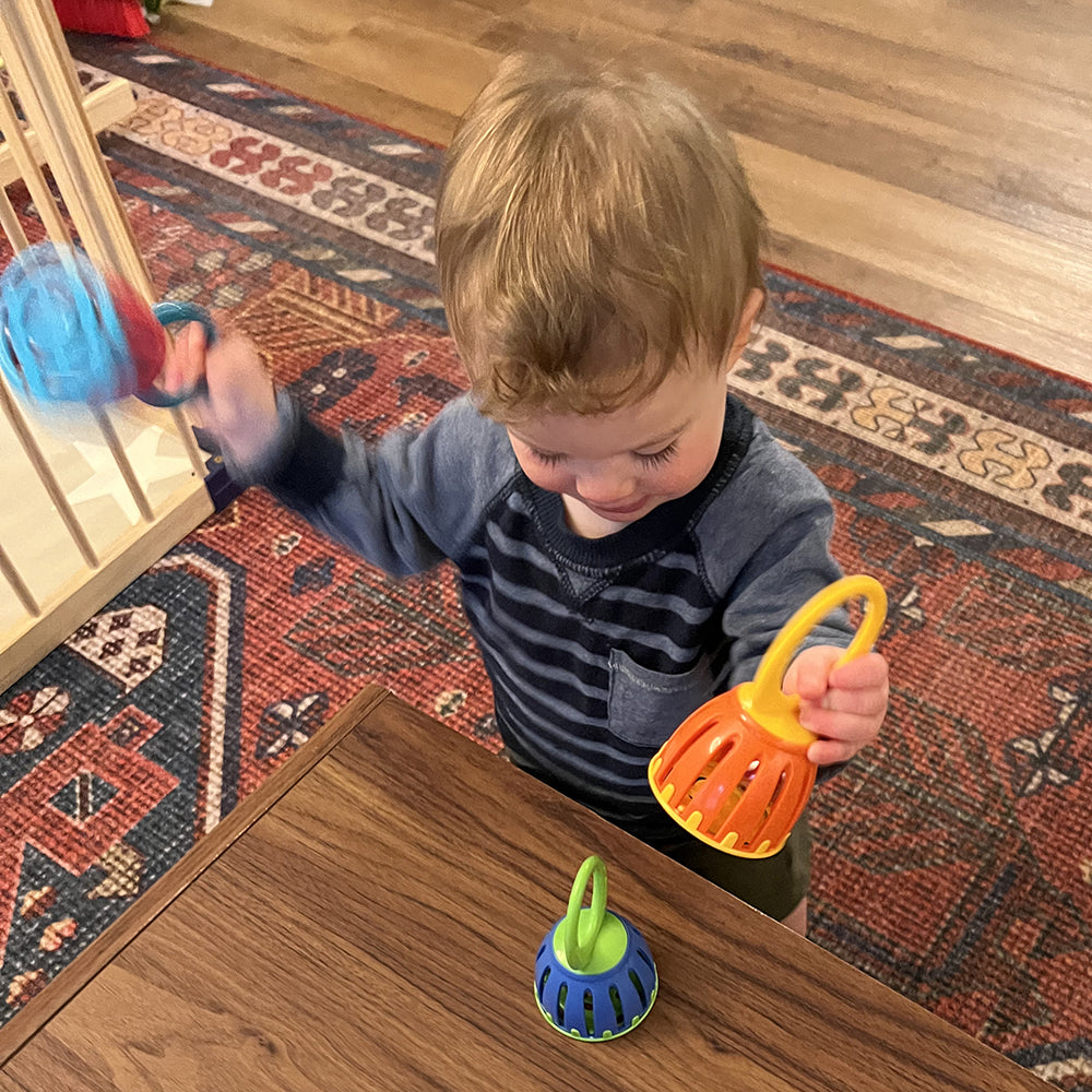 Toddler Exploring Sound with Infant-Safe Baby Bells Set