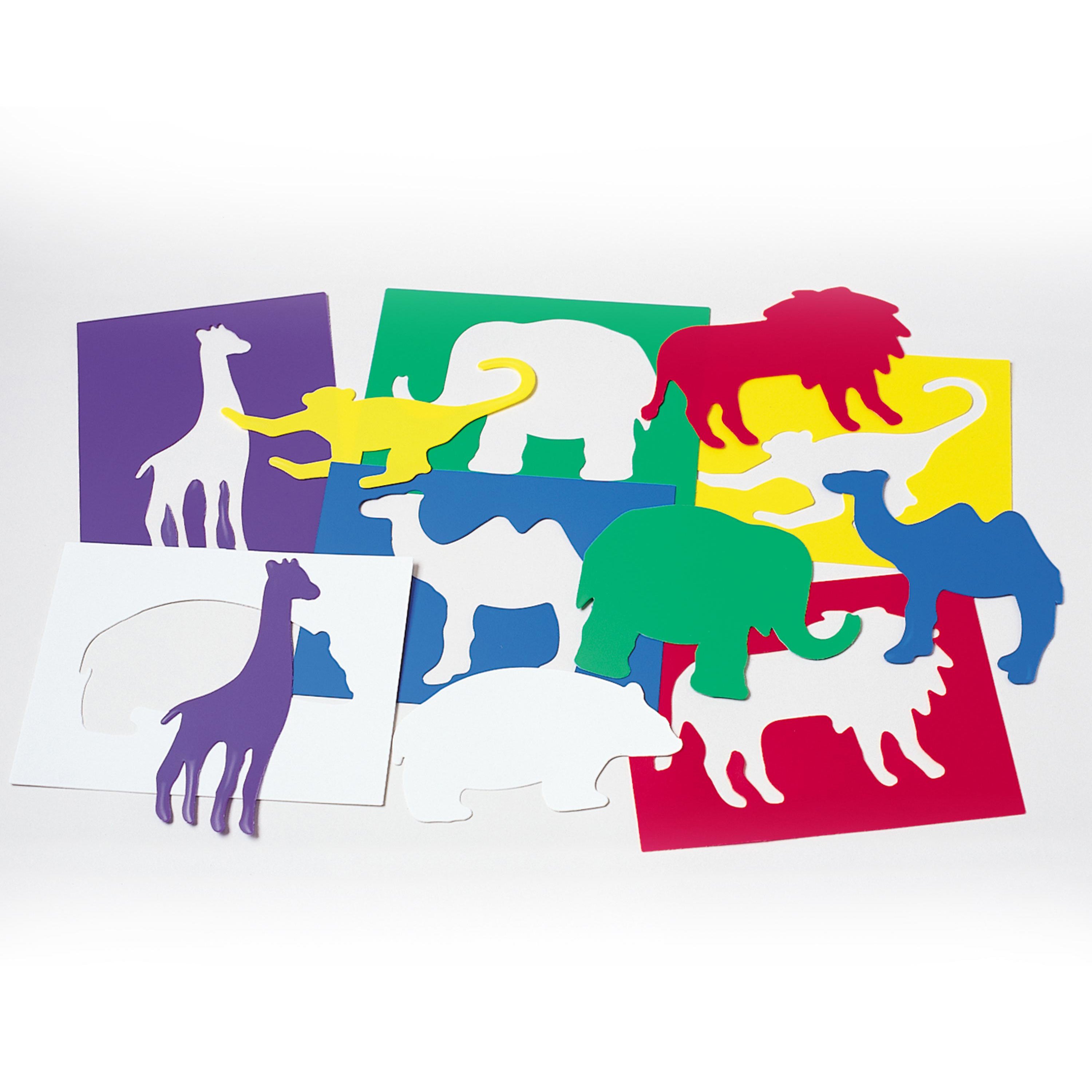 Zoo Animals-Themed Plastic Art Stencils Set | 6-Piece Washable Drawing Templates