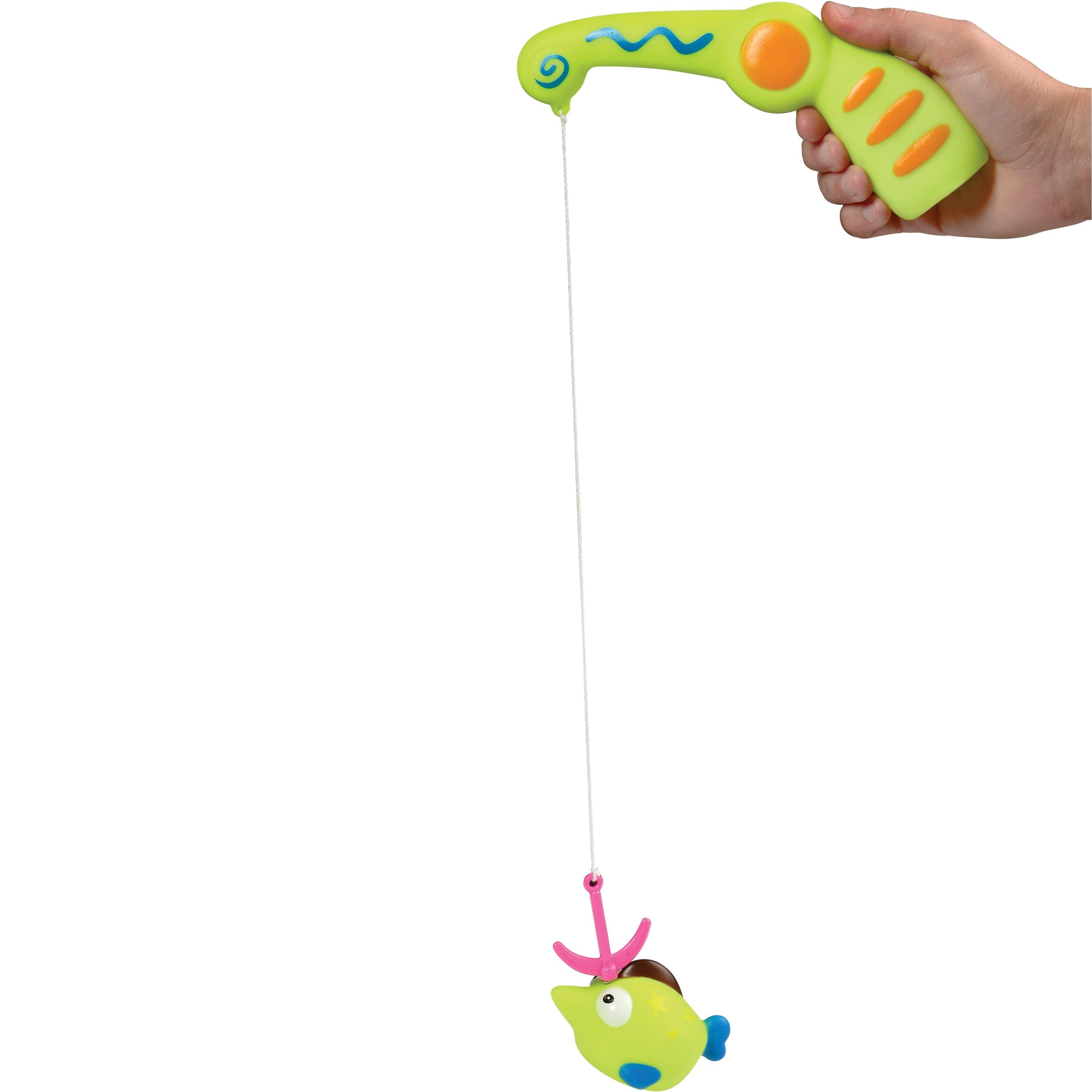 Toy fishing rod with a fish on a white background
