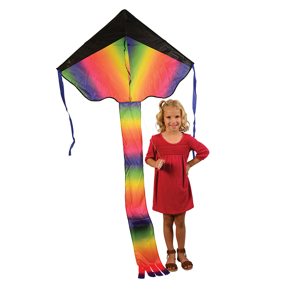 Rainbow Dragon Tail Kite | Easy-Fly Nylon Kite with 41" Wingspan Next to Kid to Show Length
