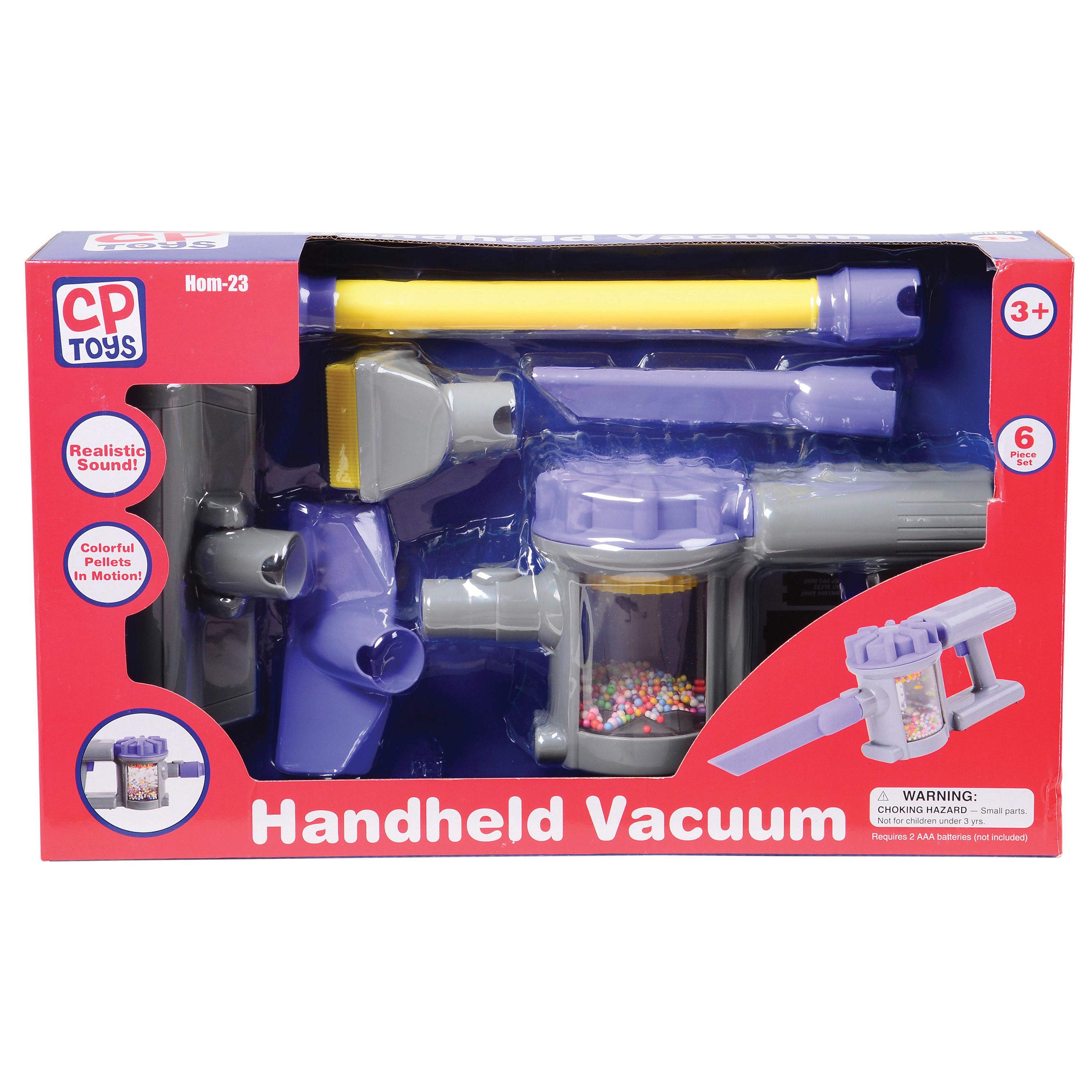 Realistic Handheld Pretend Vacuum with Attachments – Preschool Dramatic Play Cleaning Set