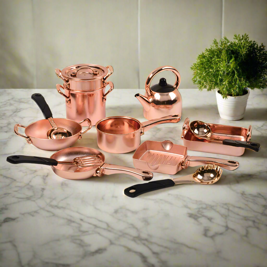 13-Piece Kids' Copper Cooking Play Set | Realistic Pretend Play Cookware