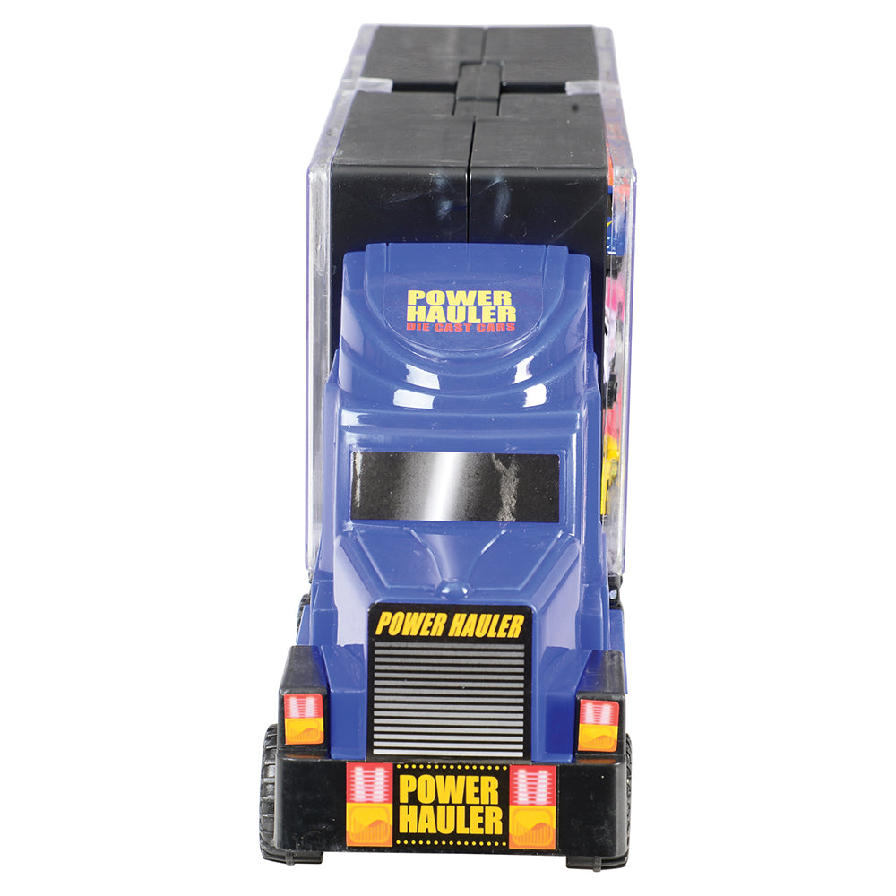 Front View of 6-Wheel Transport Car Carrier with 12 Die-Cast Vehicles